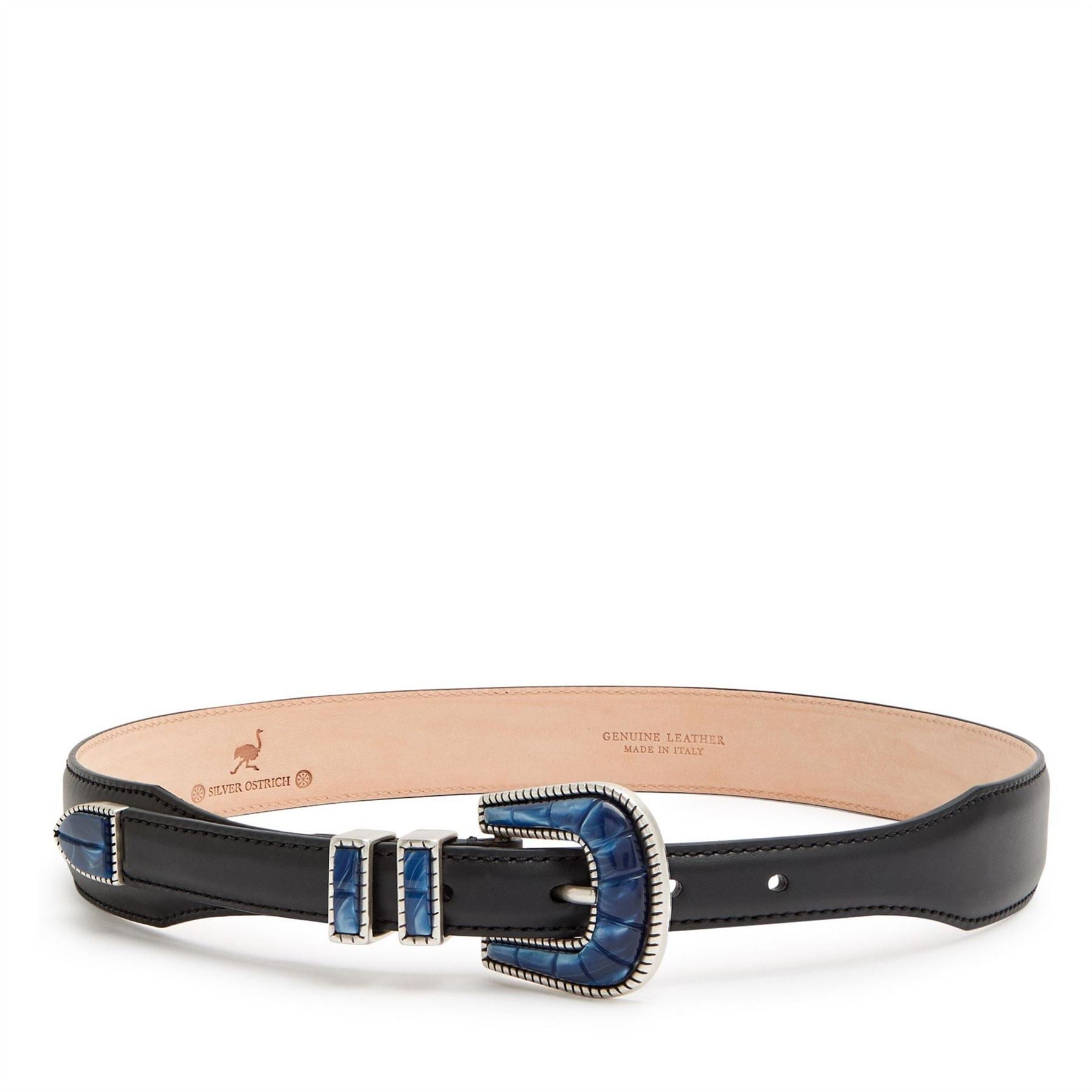 Silver Ostrich Colour Calf Leather Belt
