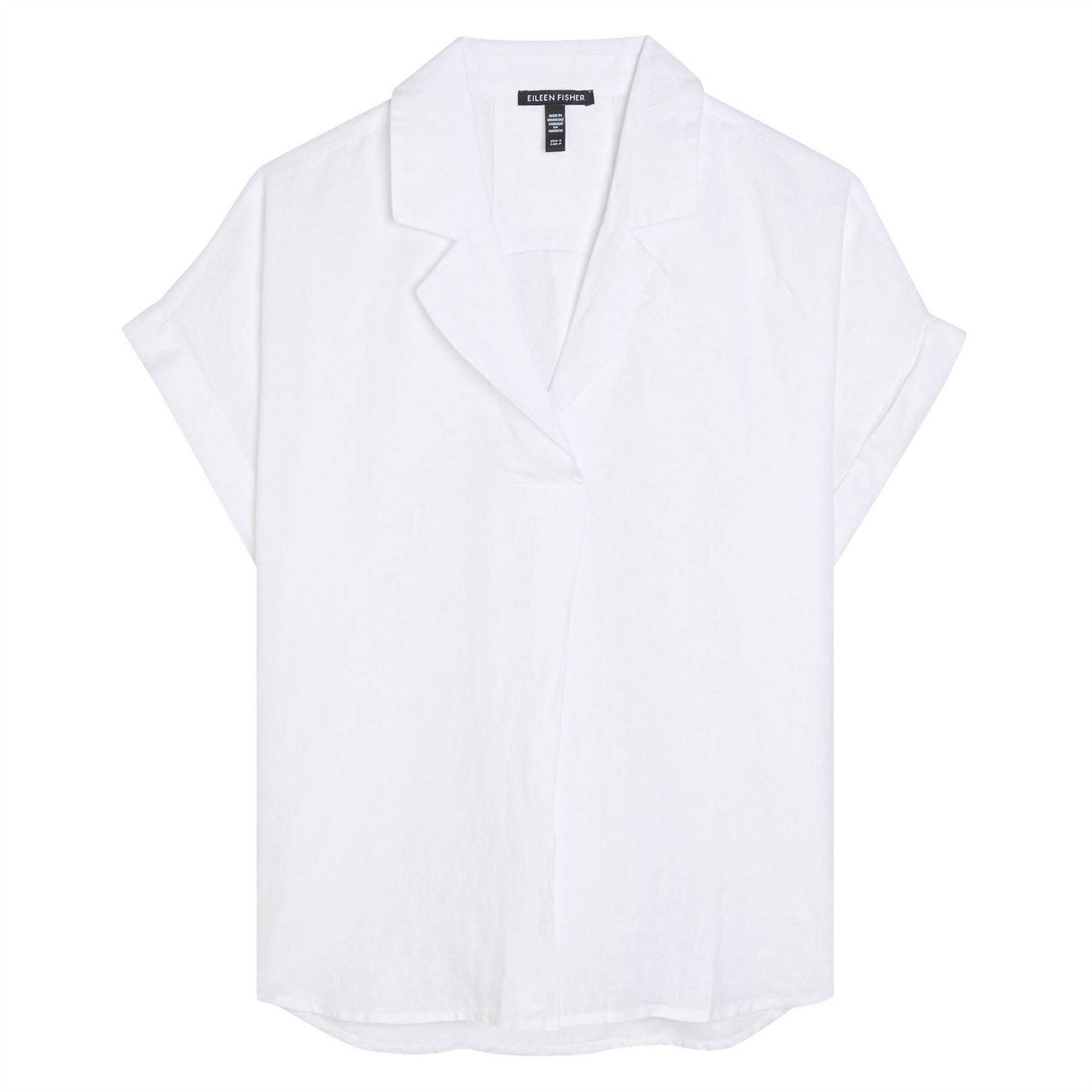 Eileen Fisher Notch Clr Cuf Cap Shirt