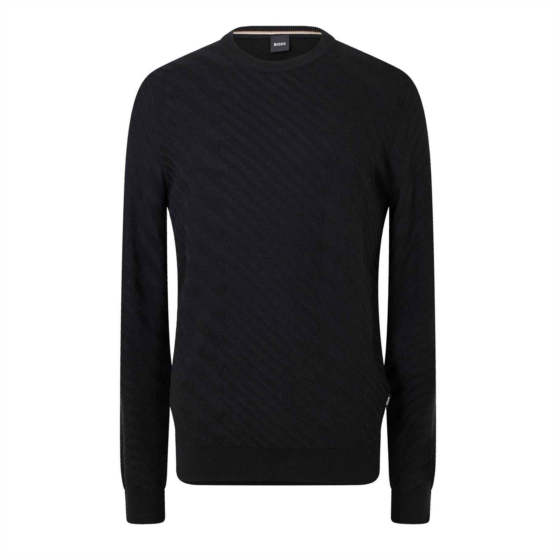 Boss Crew Neck Ribbed Collar Long Sleeve Sweater