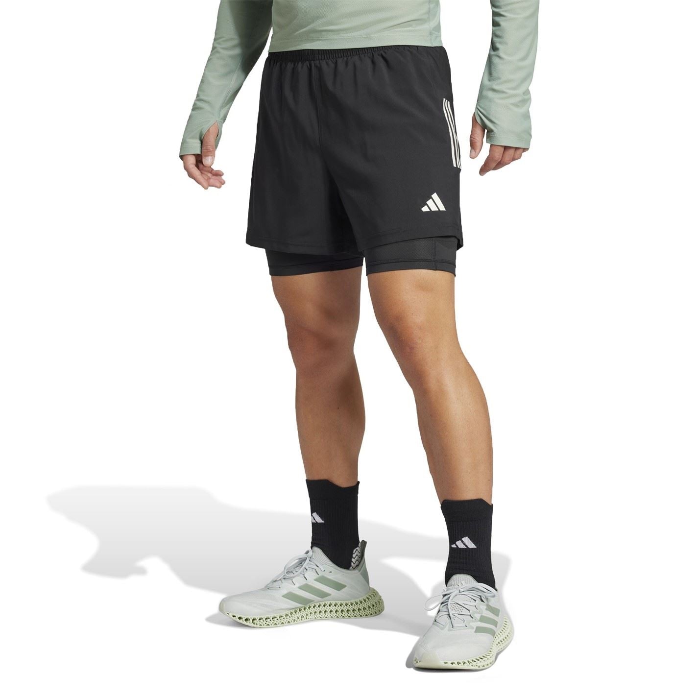 adidas Mens Own The Run 3 Stripes 2 In 1 Shorts
