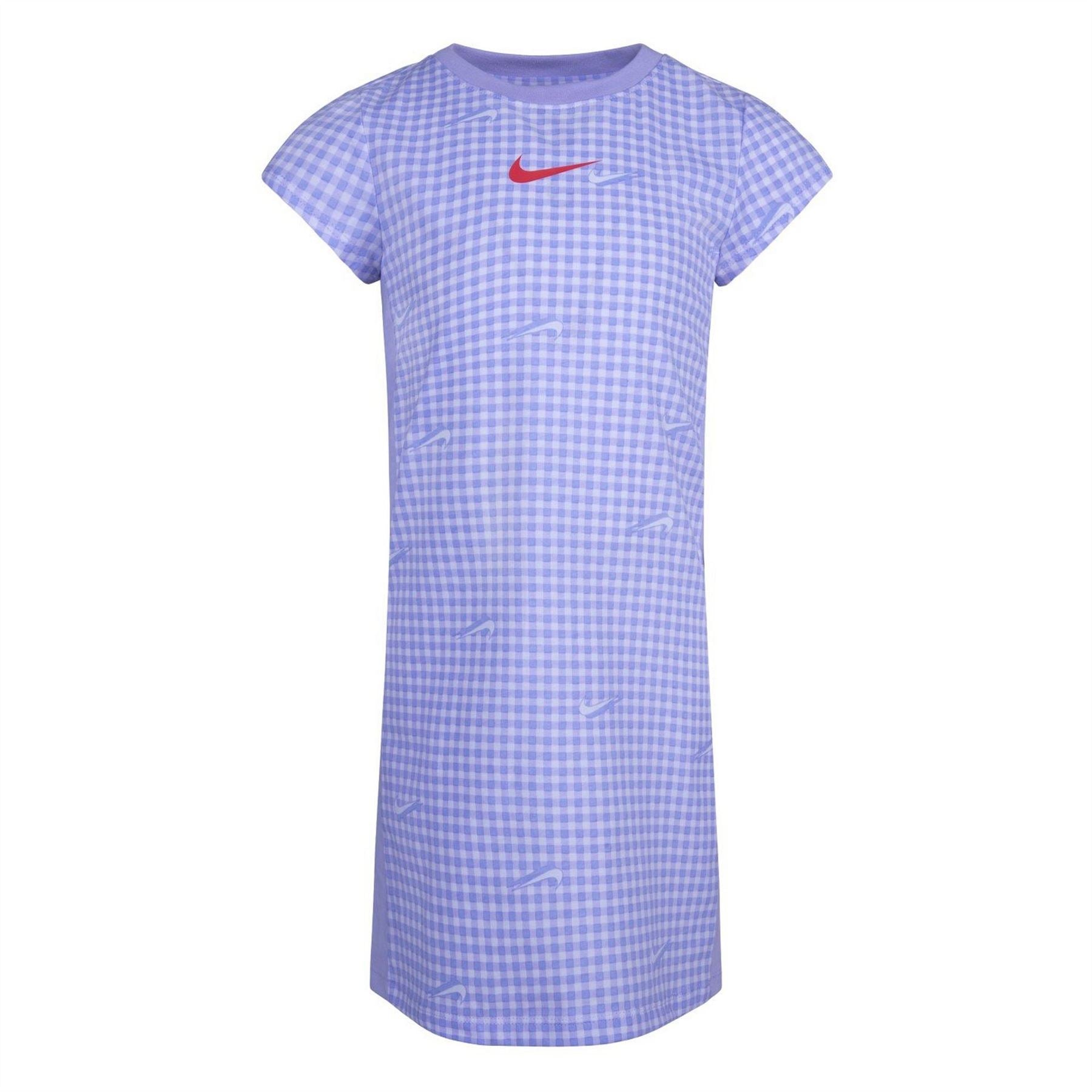 Nike Crew Neck Knee Length Plaid T-Shirt Dress
