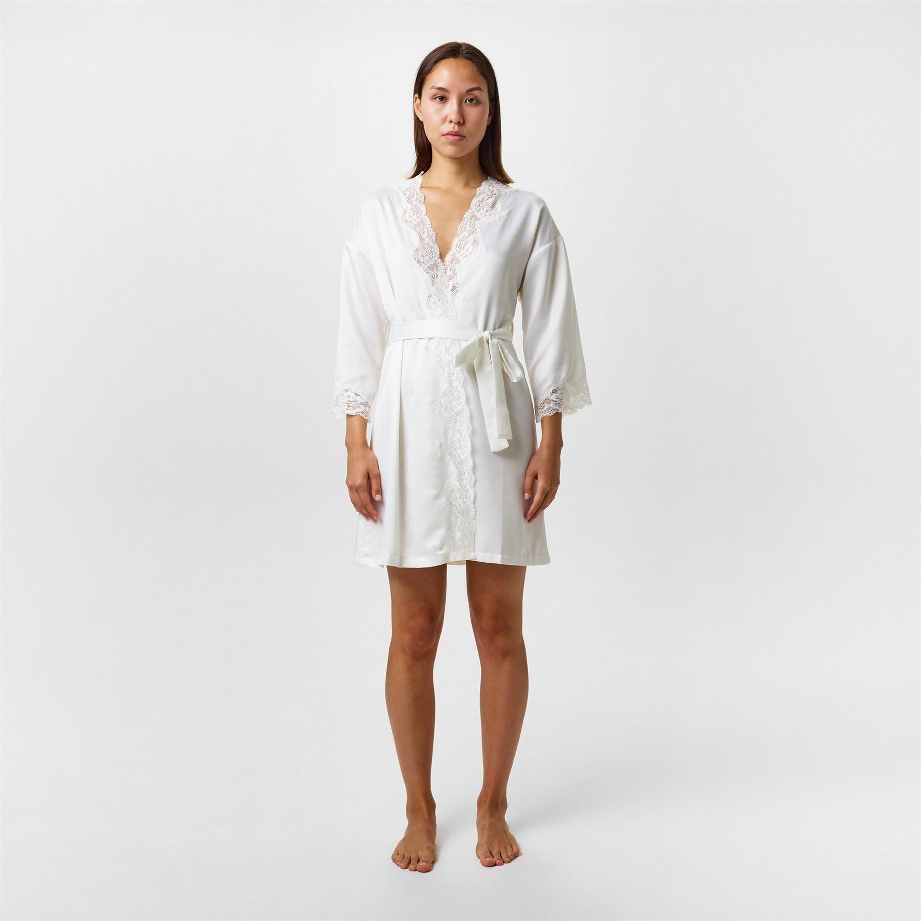 Lauren by Ralph Lauren Lace Trimmed Satin Dressing Gown