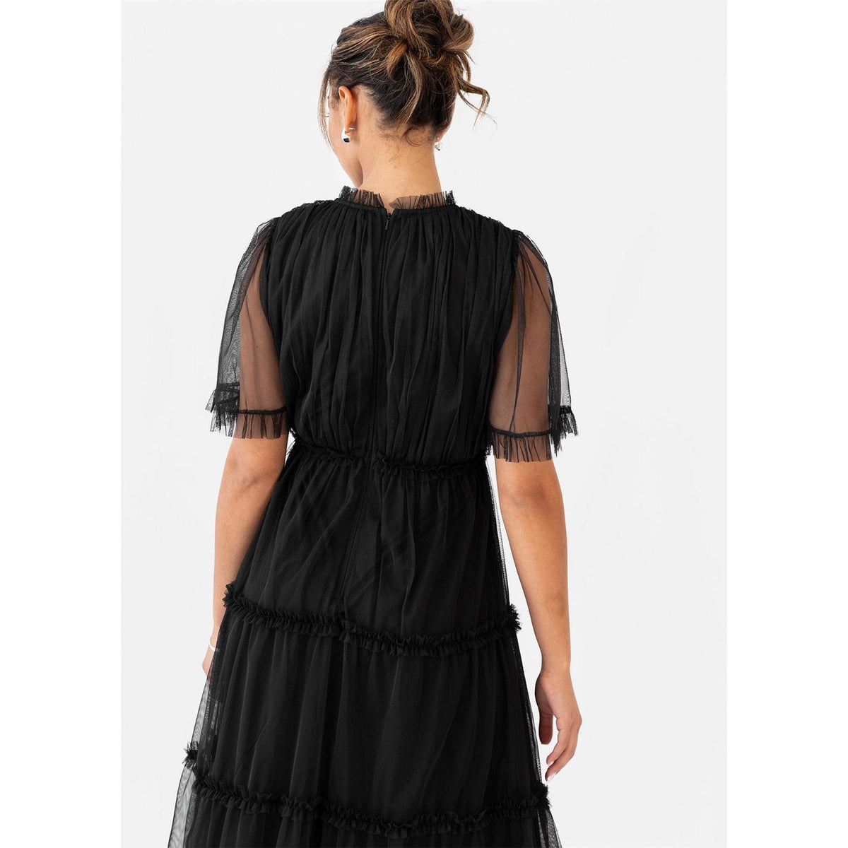 Anaya With Love With Love Black Keyhole Detail Short Sleeve Frill Midaxi Dress
