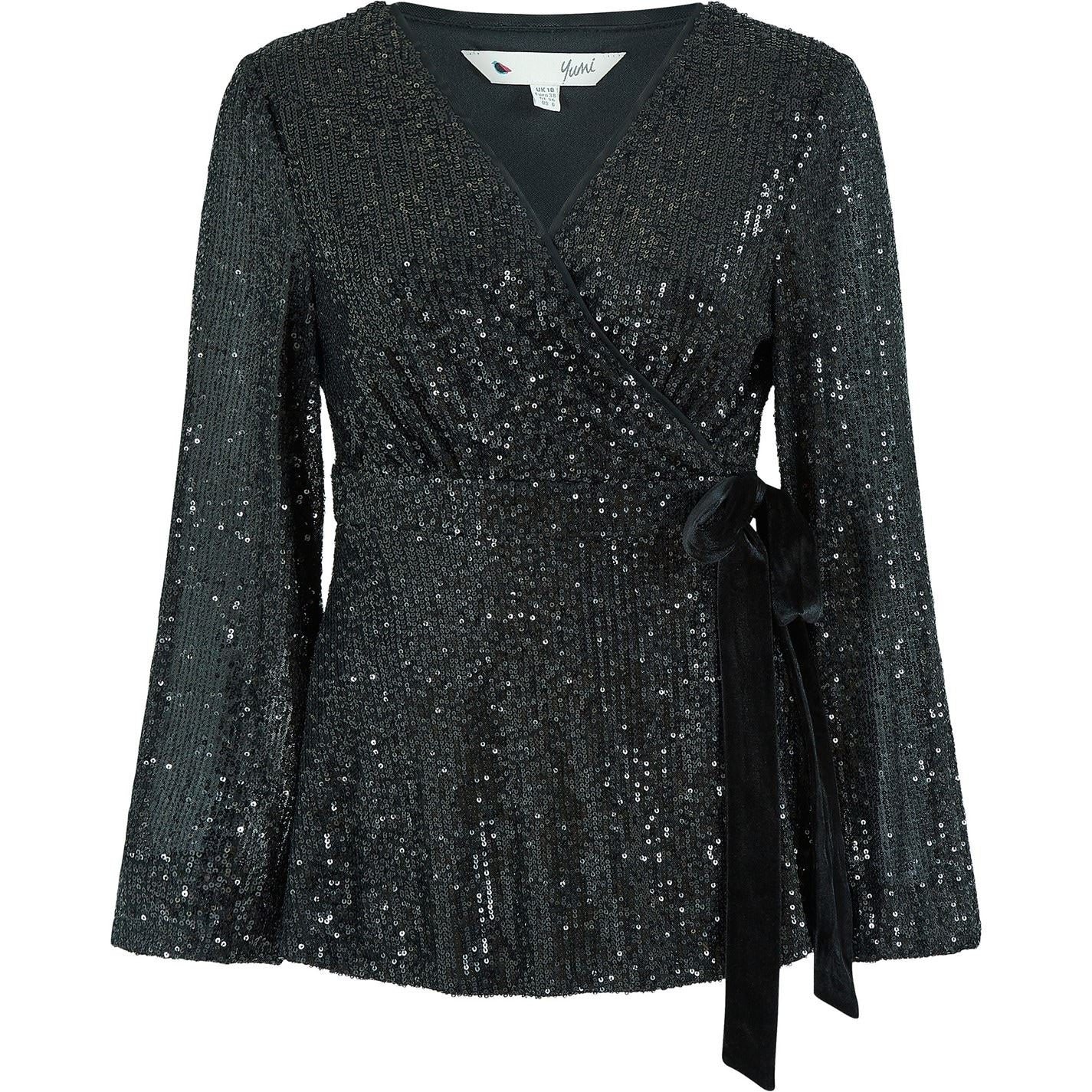 Yumi Sequin Wrap Top With Velvet Tie