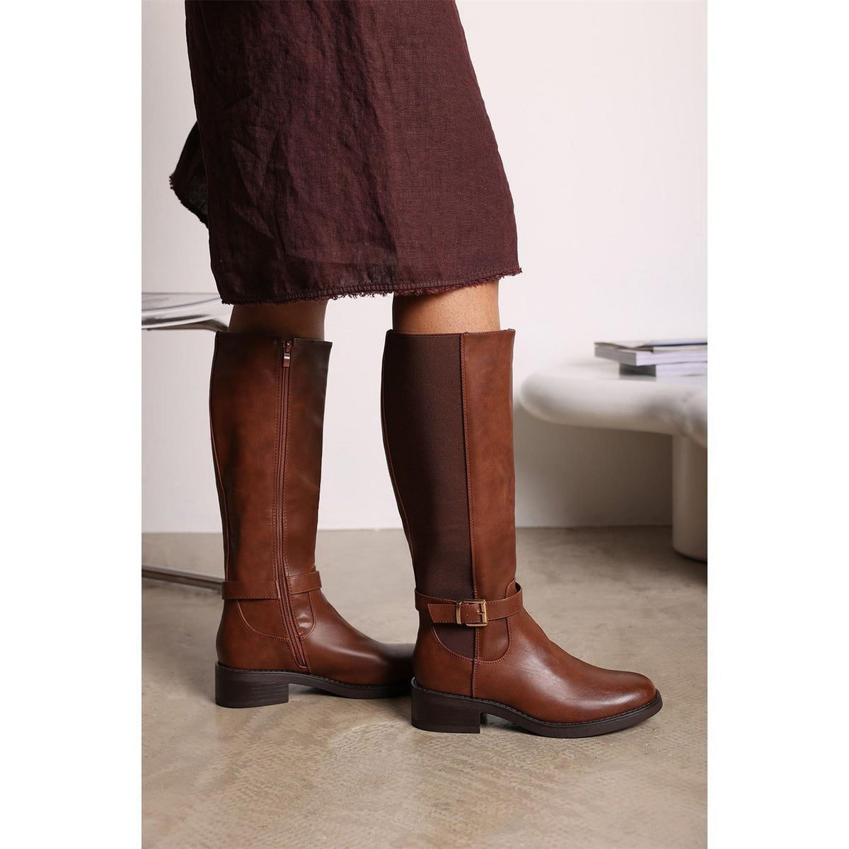 Wheres That From Knee High Boots With Buckle Detail