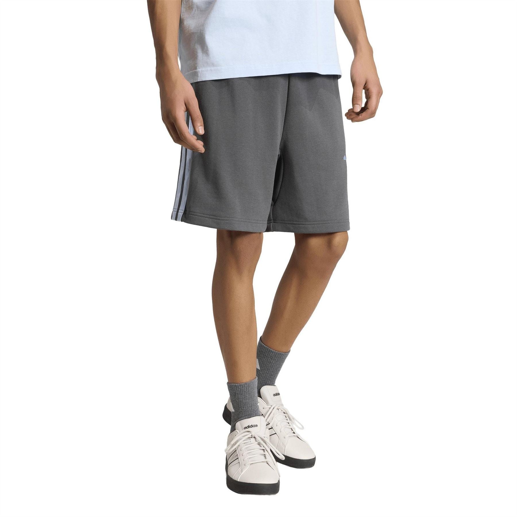 adidas Mens Essentials 3 Stripe Fleece Shorts