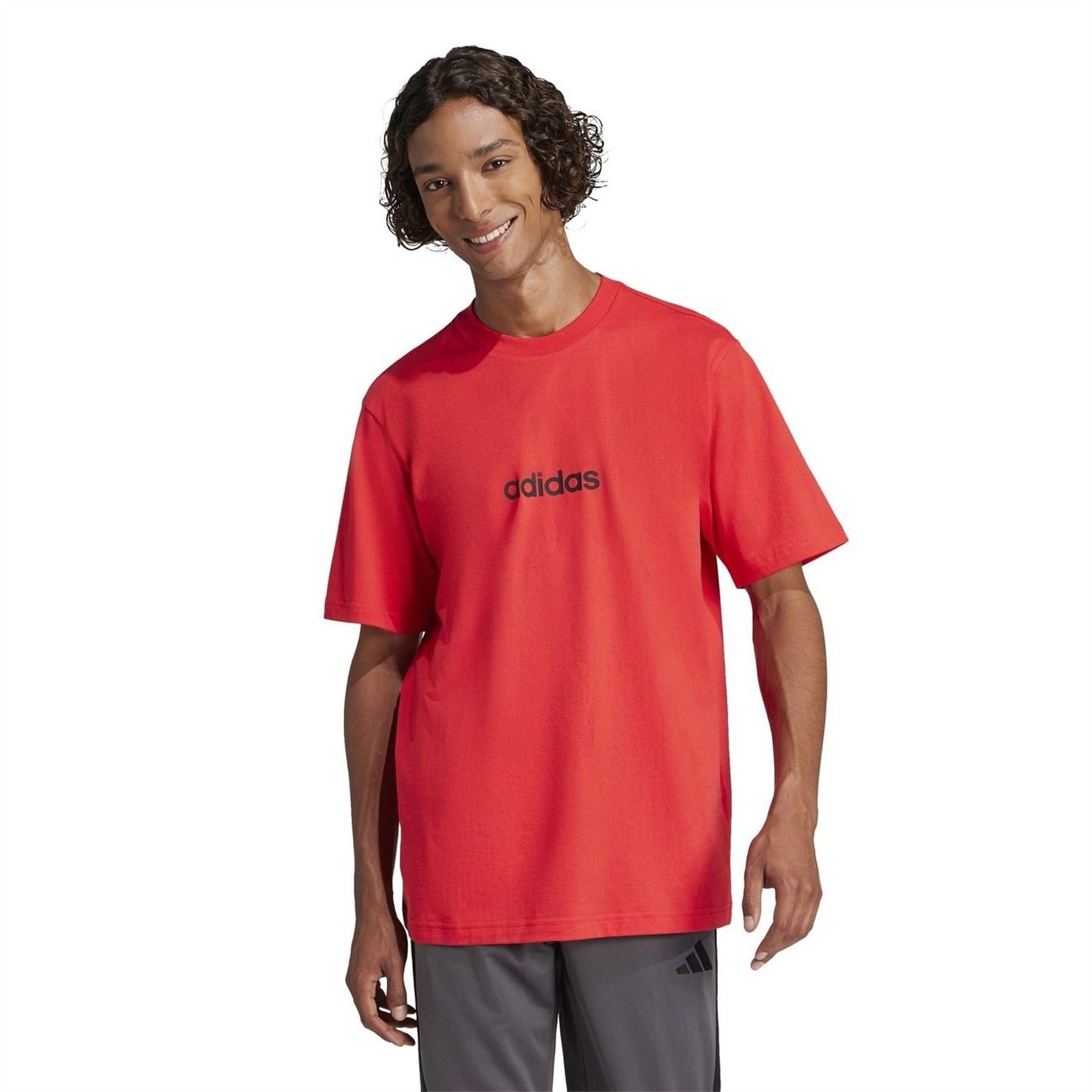 adidas Mens Essentials Single Jersey Linear Embroidered Logo T-Shirt