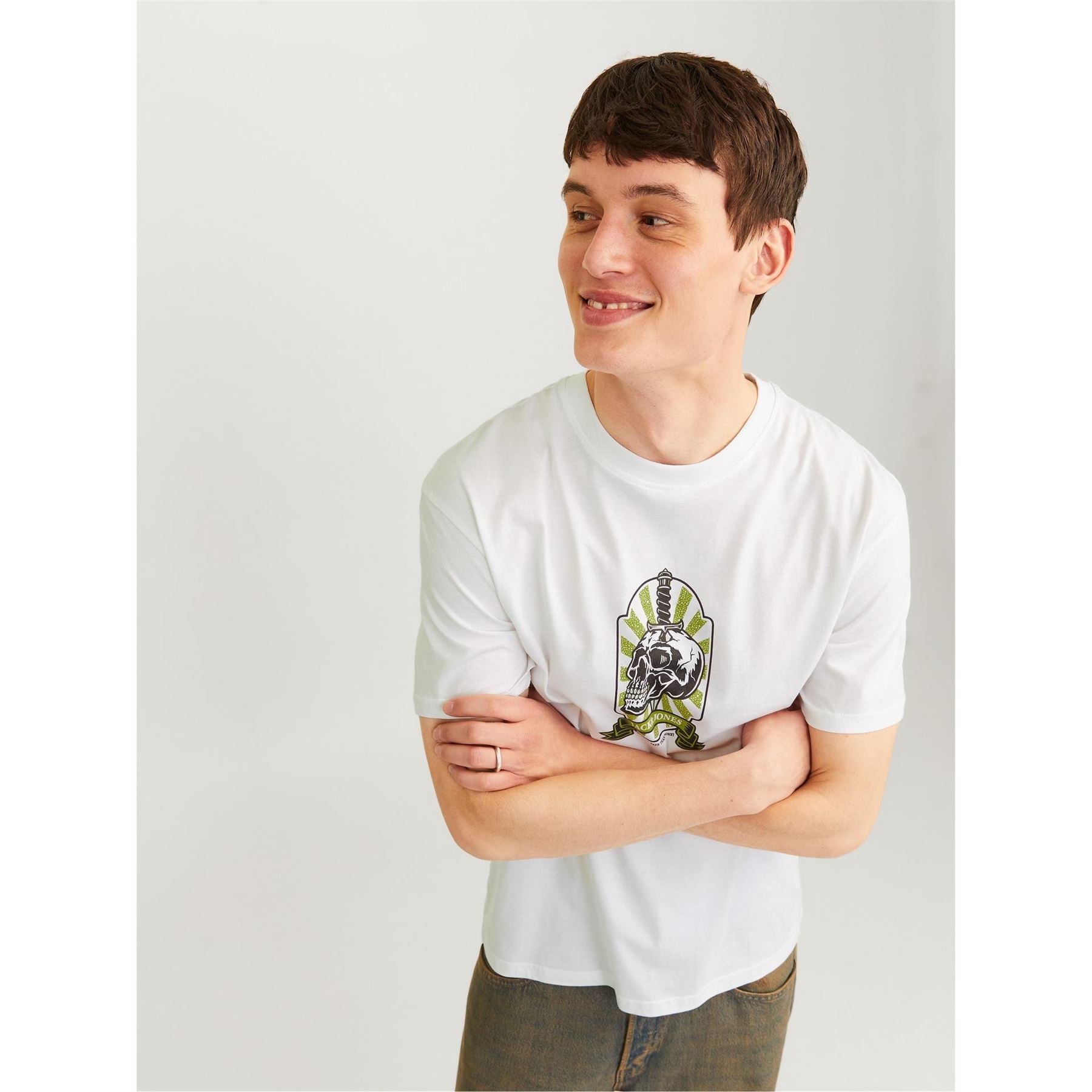Jack and Jones Skull Regular Fit Crew Neck T-Shirt