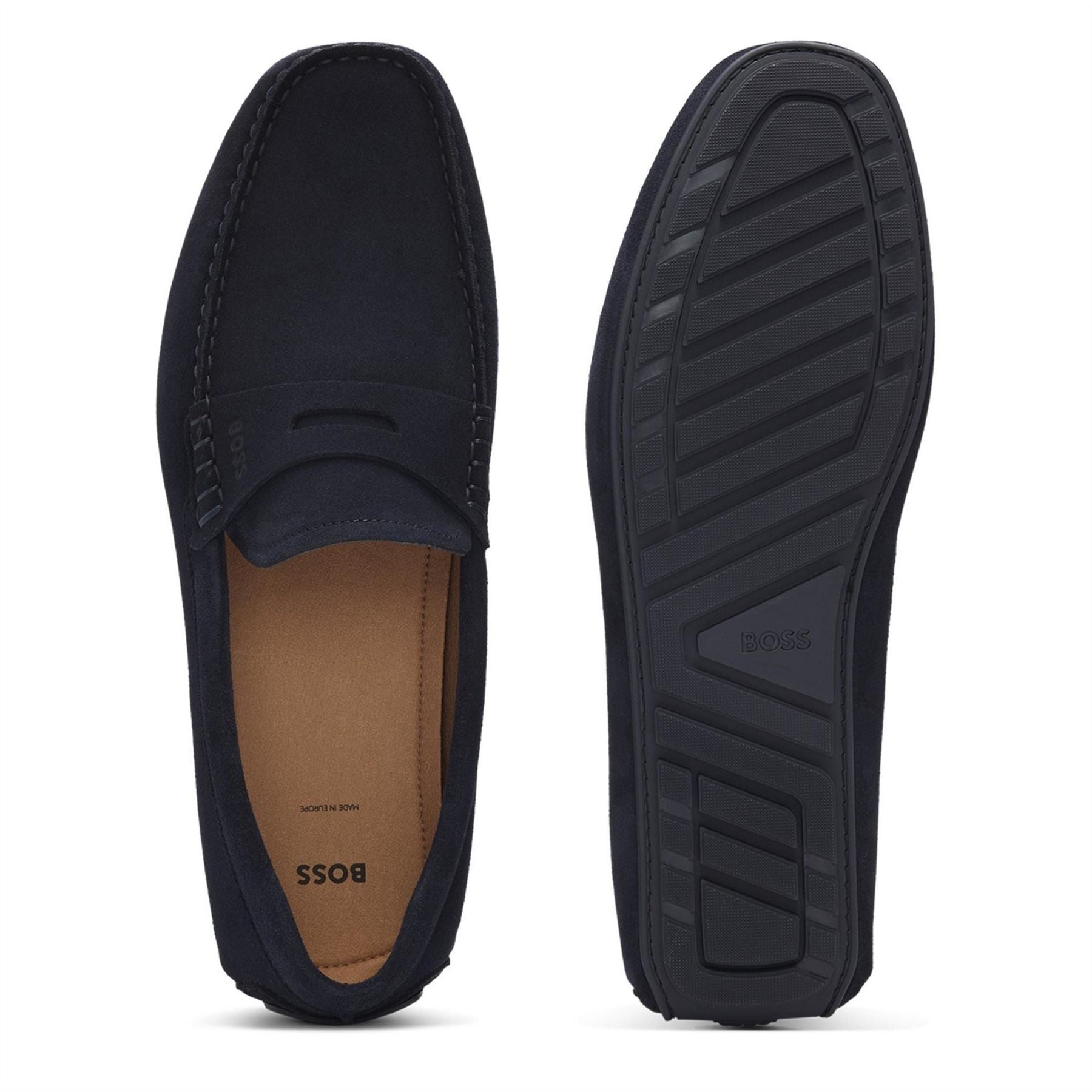 Boss Black Suede Loafers With Debossed Logo Detail