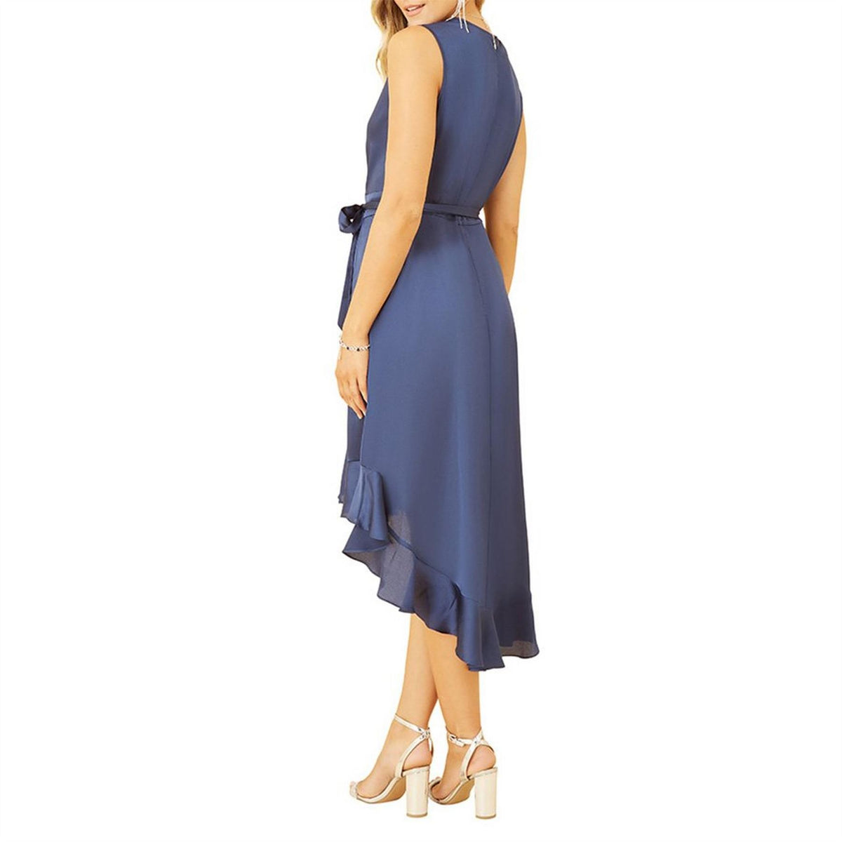 Mela London Green Satin Dipped Hem Midi Wrap Dress