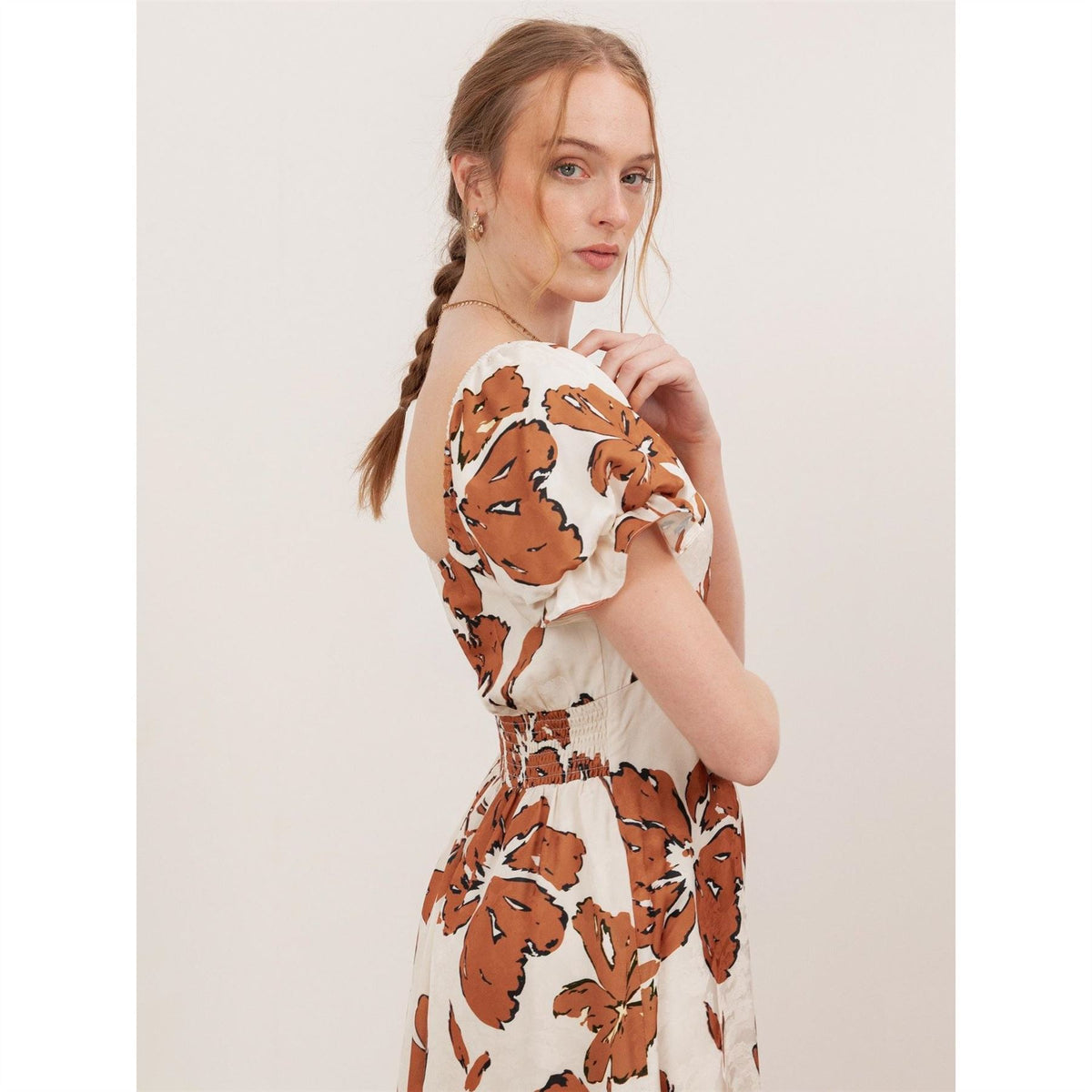 Lovedrobe Textured Floral Midaxi Dress With Ruched Front