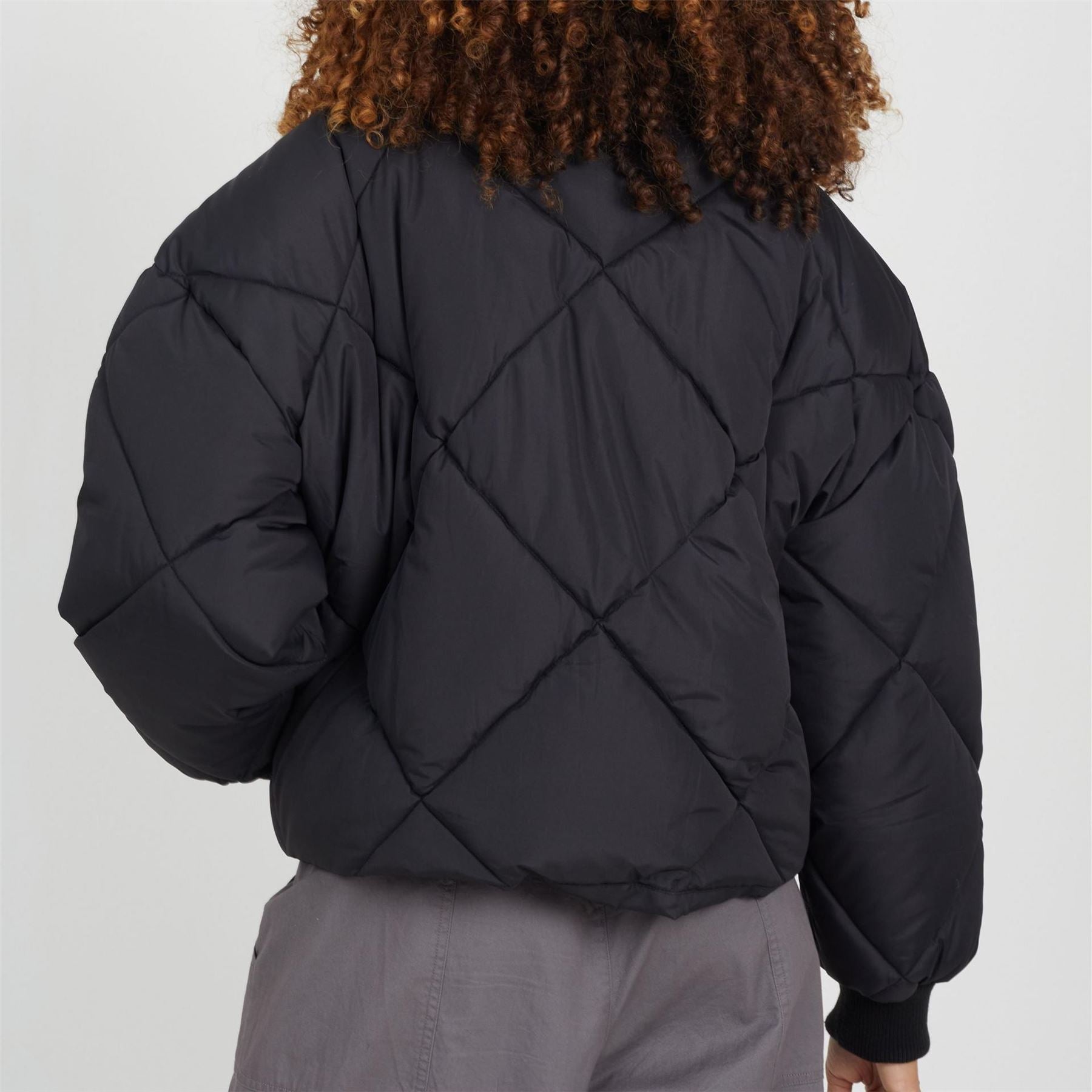 Brave Soul Diamond Quilted Short Padded Jacket With Funnel Neck