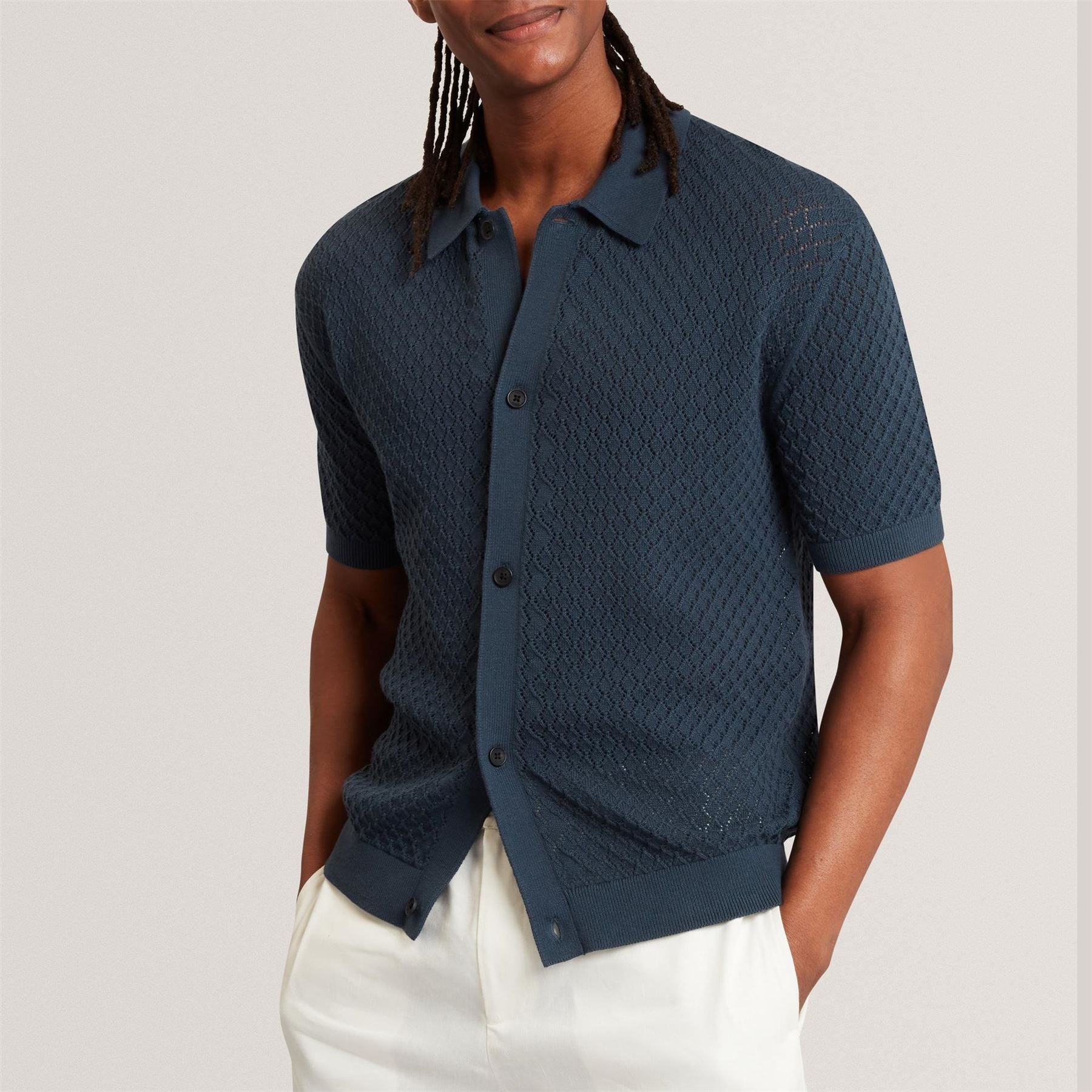 Ted Baker Diamond Crochet Knit Short Sleeve Shirt