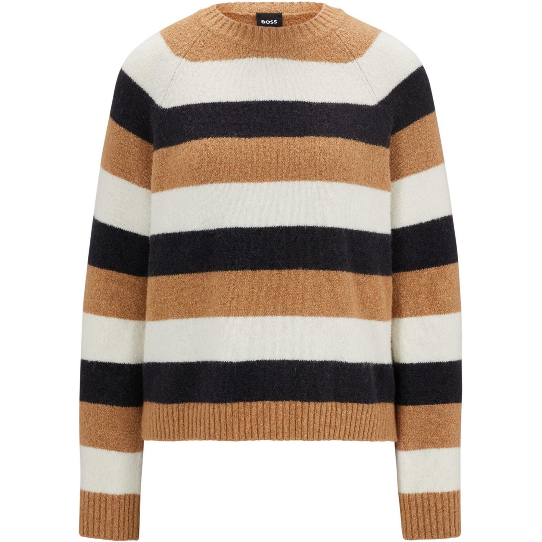 Boss Crew Neck Raglan Sleeve Ribbed Collar Sweater