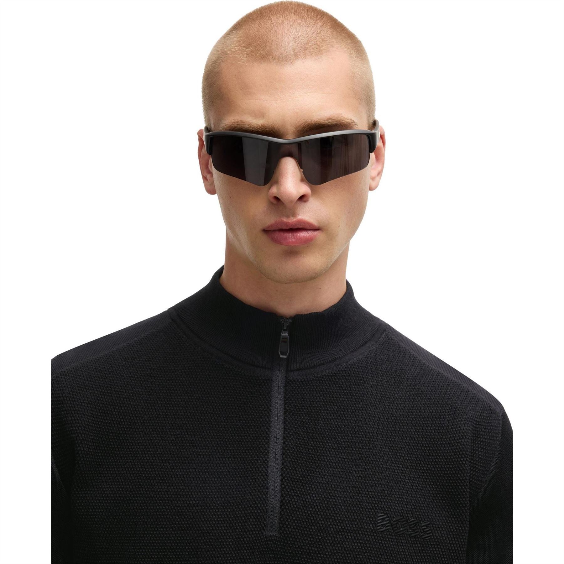 Boss Zip Neck Cotton Long Sleeve Crew Neck Jumper
