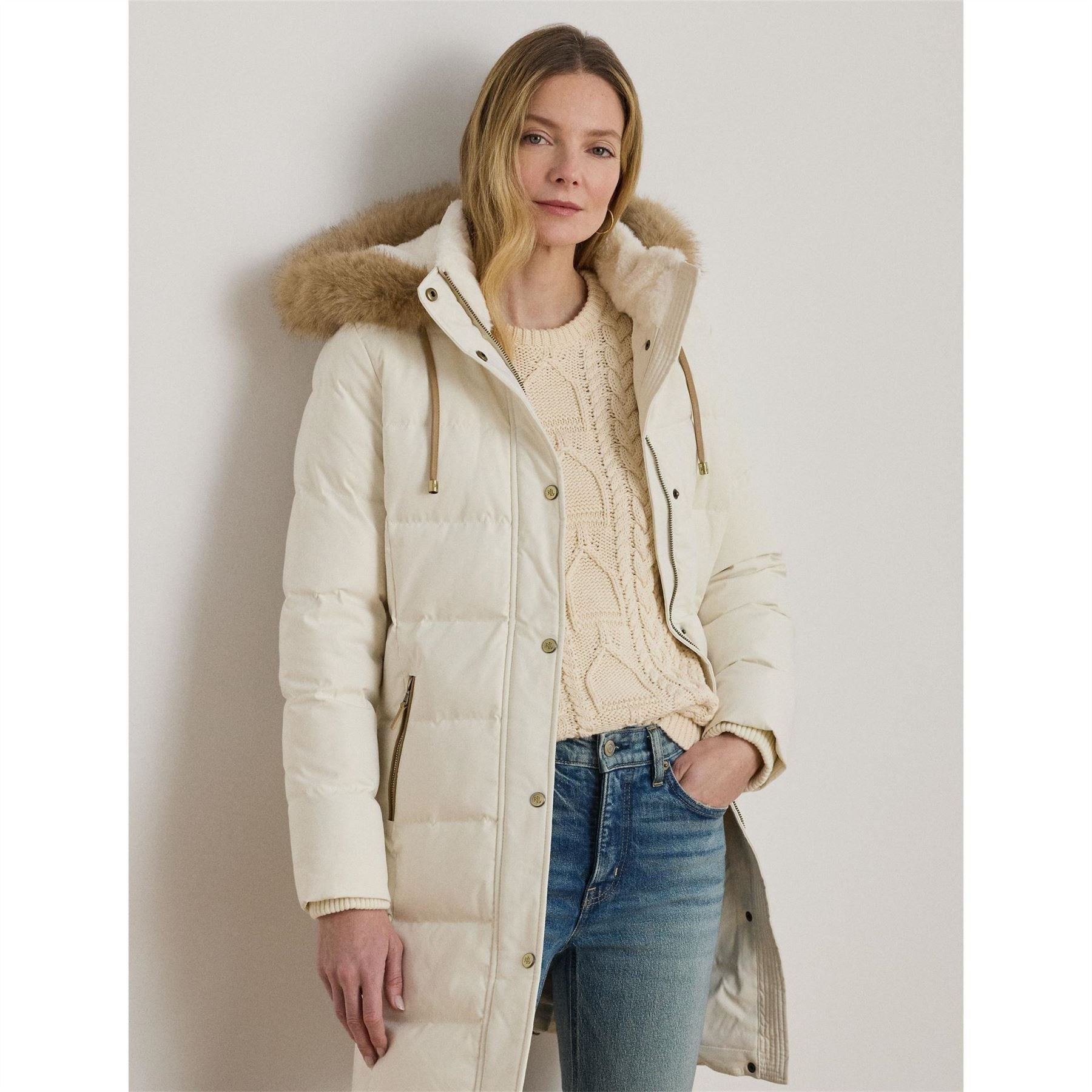 Lauren by Ralph Lauren Fur Hoody Coat Ld64