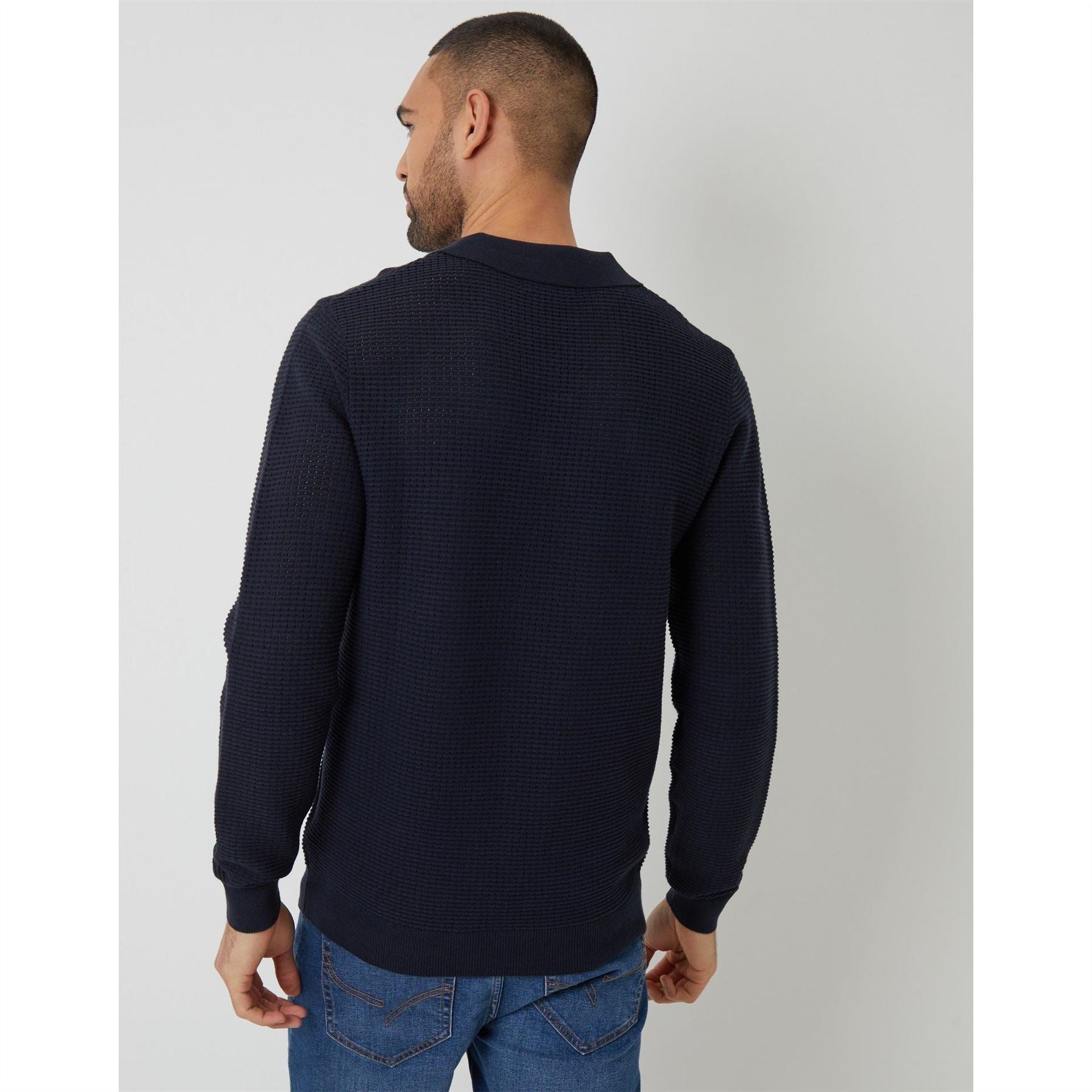 Threadbare Brockholes Long Sleeve Knitted Polo Shirt