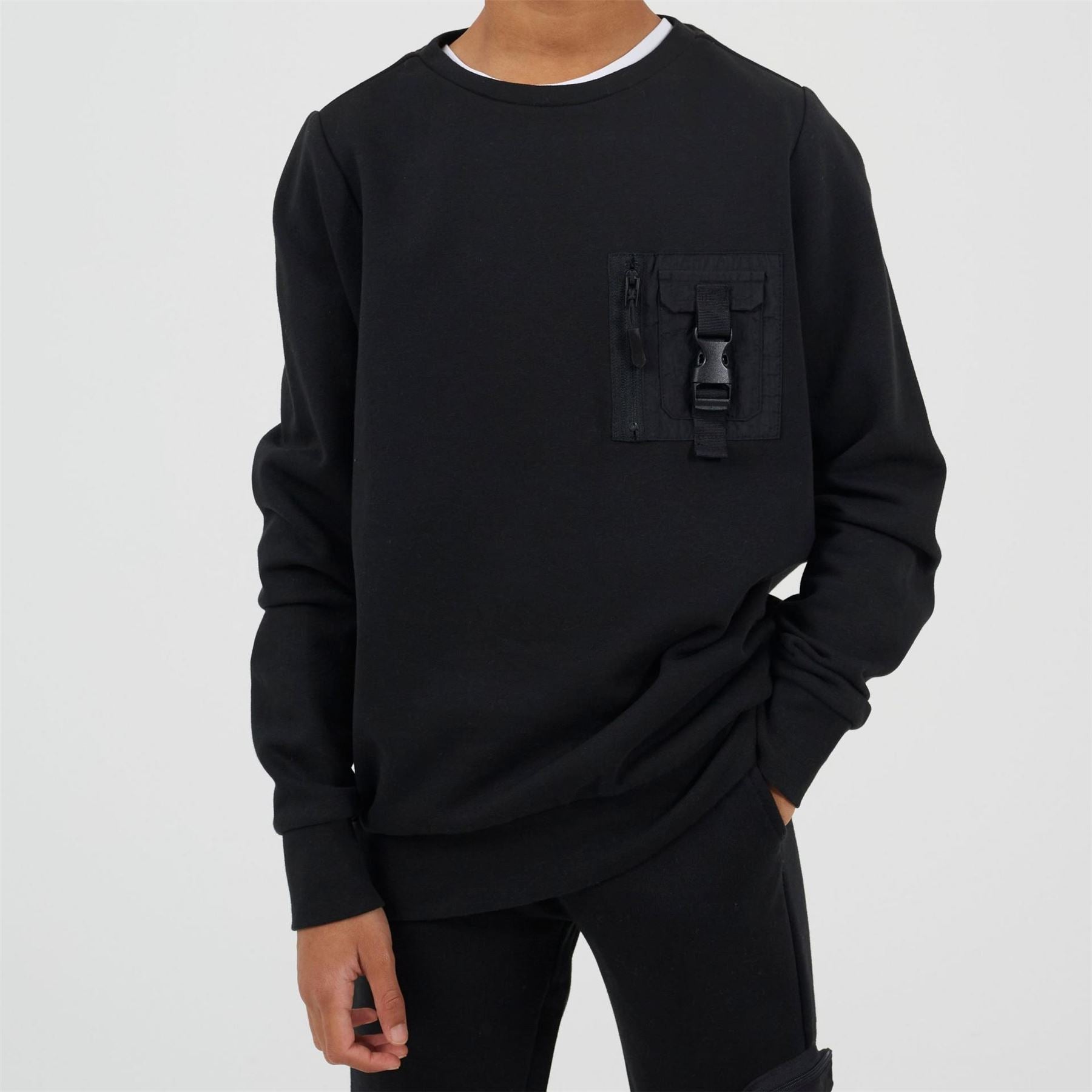 Brave Soul Crew Neck Long Sleeve Sweatshirt with Chest Pocket