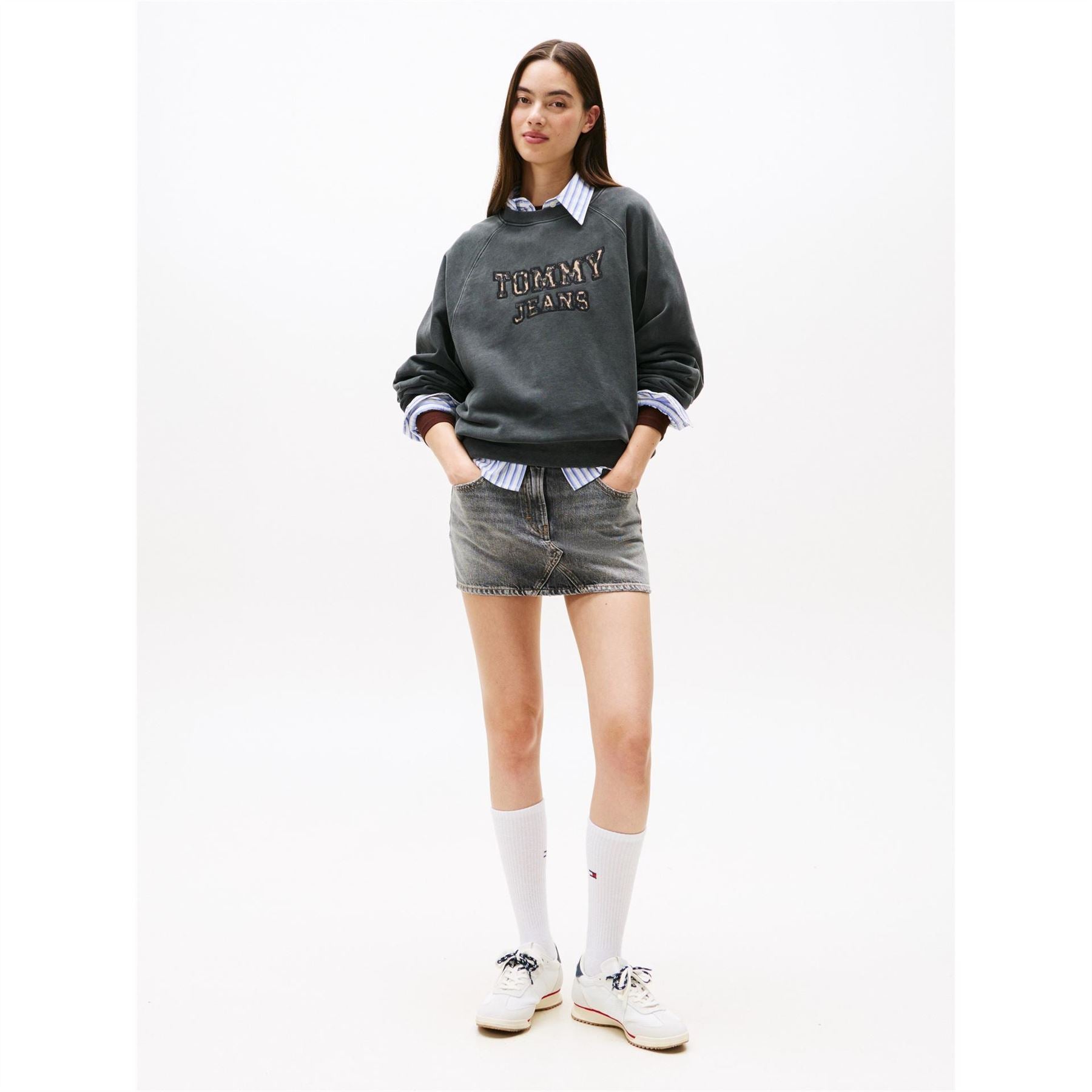 Tommy Jeans Leopard Embroidered Crew Neck Long Sleeve Sweatshirt