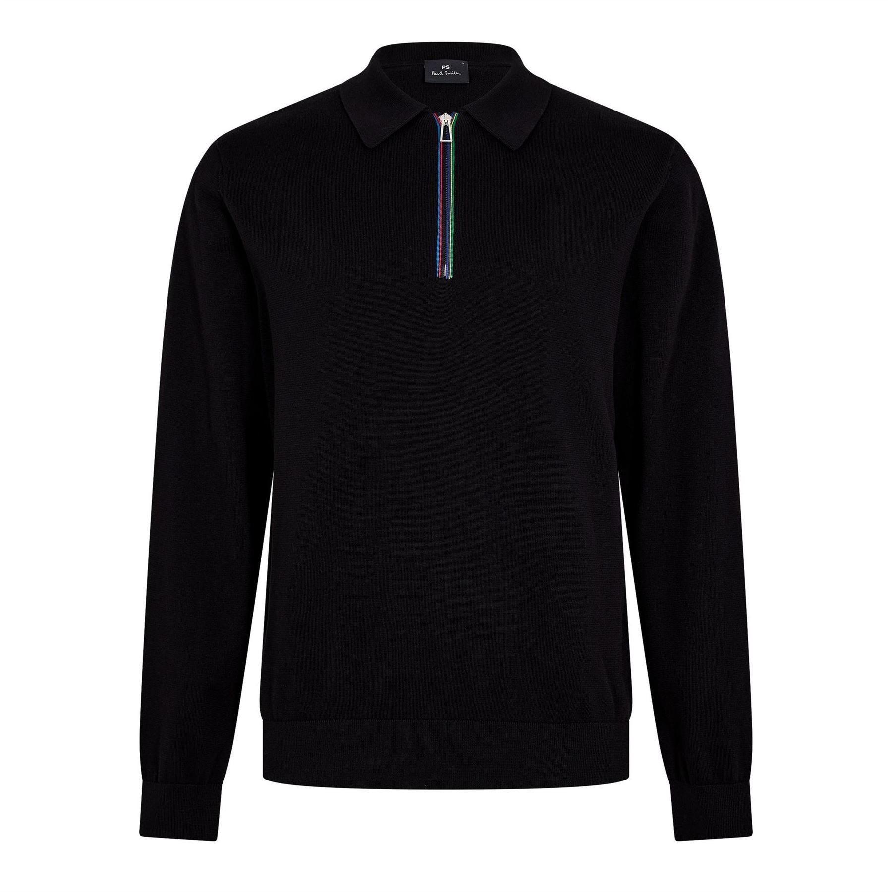 PS Paul Smith Rainbow Tip Zipped Pocket Zip Neck Long Sleeve Sweater