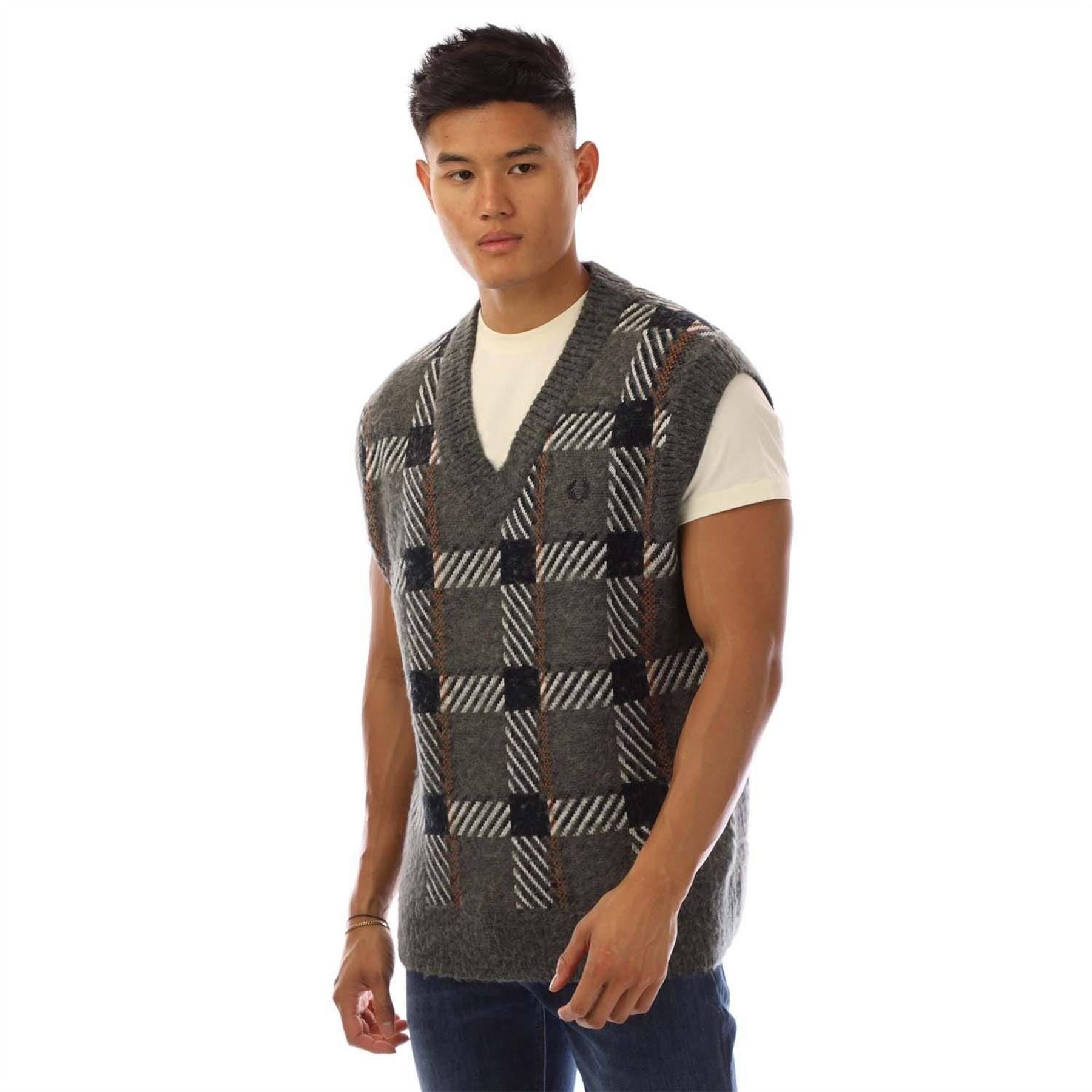 Fred Perry Tartan Knitted Tank Top