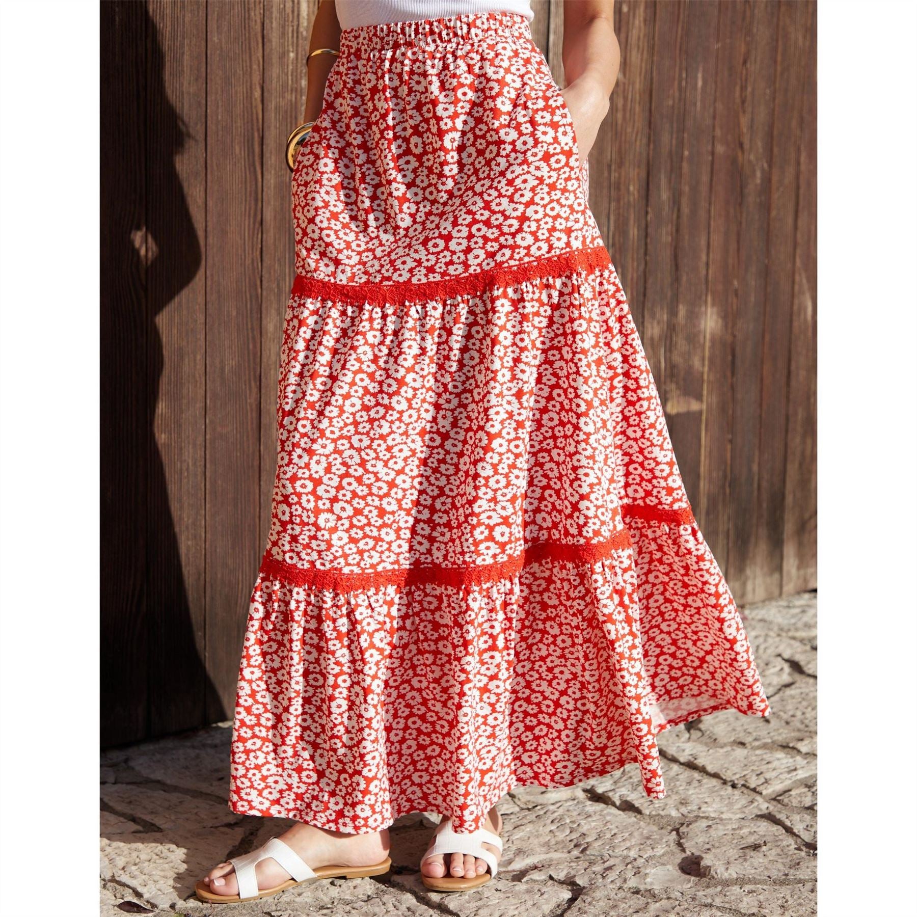 Threadbare Aubrie Maxi Floral Patterned Tiered Skirt