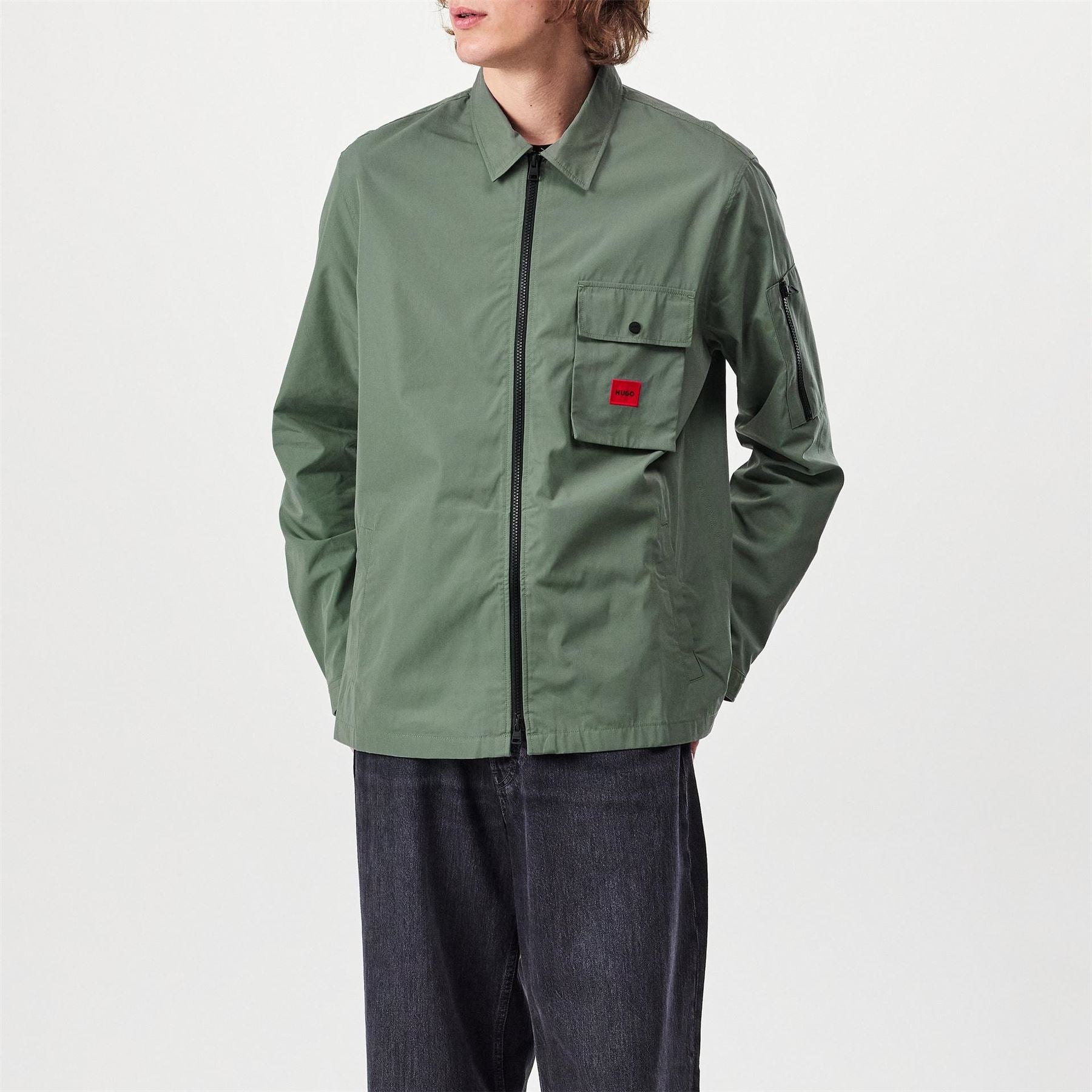 Hugo HUGO Emmond Cotton Long Sleeve Zip Overshirt   Contemporary Design with Logo Detail