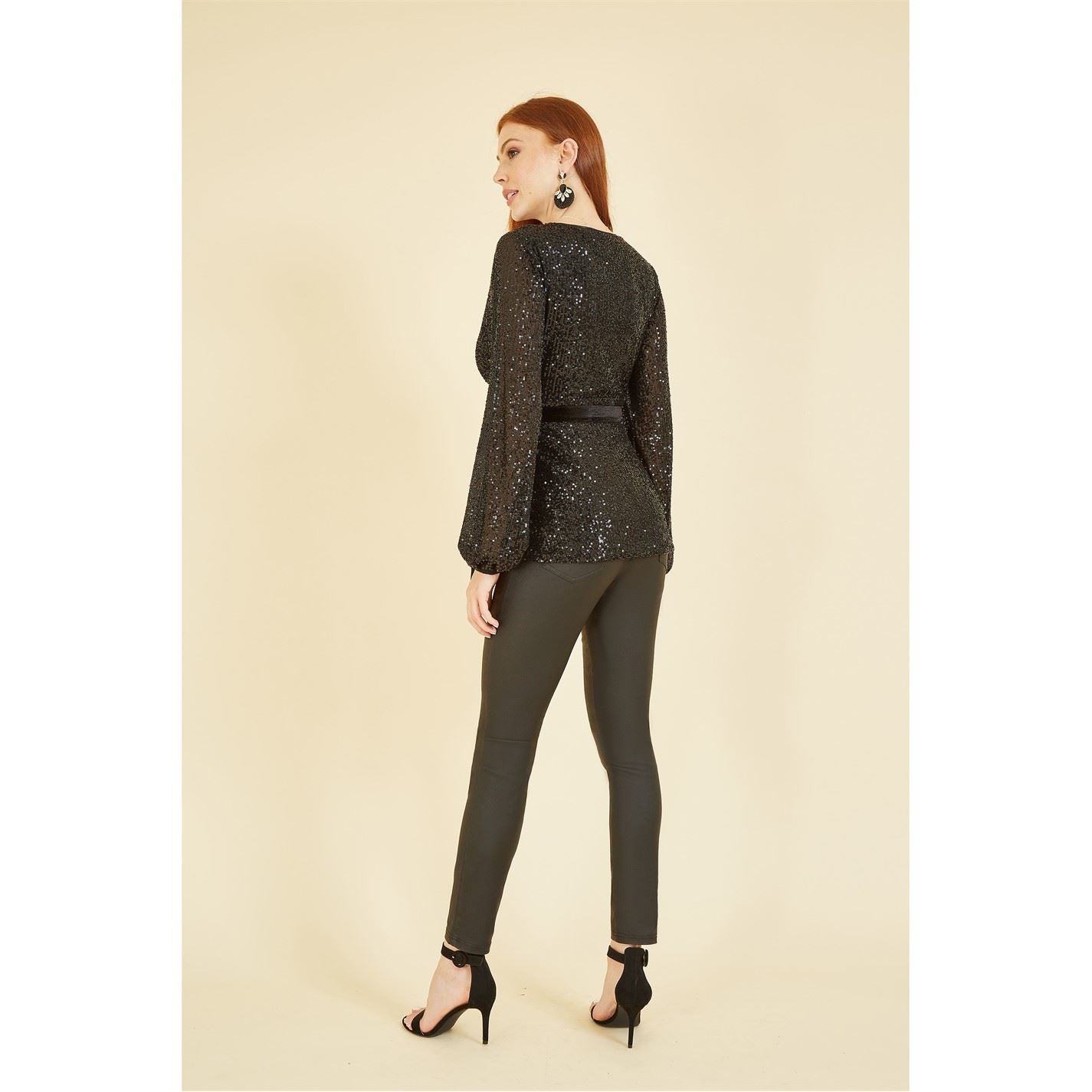 Yumi Sequin Wrap Top With Velvet Tie