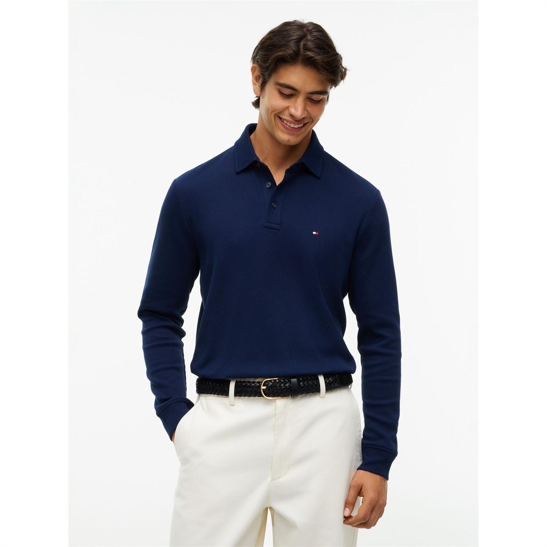 Tommy Hilfiger Waffle Cotton Long Sleeve Polo Shirt