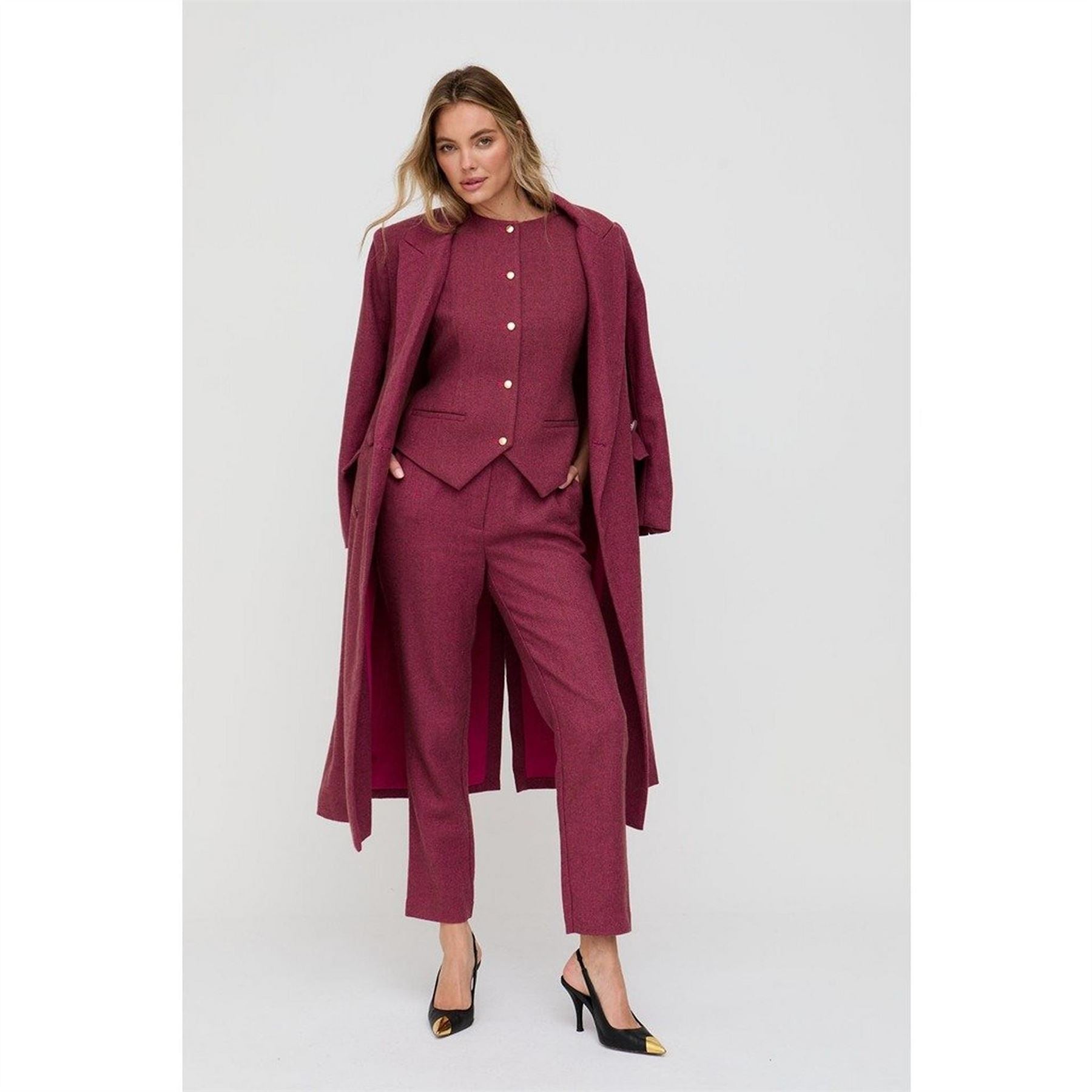 Lily and Lionel Pandora Tapered Herringbone Print Trouser In Pink
