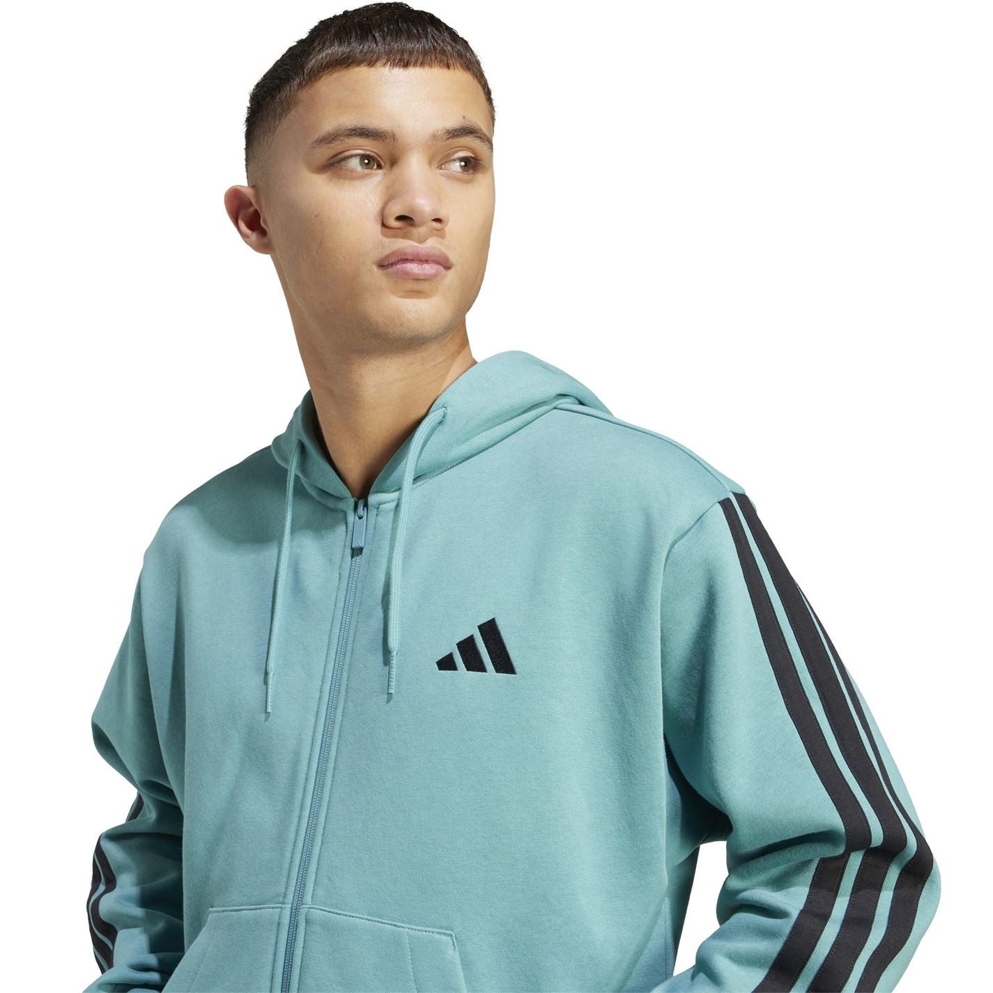 adidas Mens Essentials Fleece 3 Stripes Full Zip Hoodie