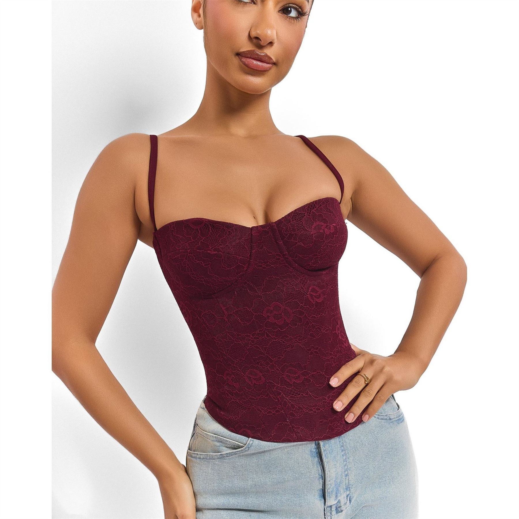 Mars The Label Lexi Sweetheart Neck Lace Detail Bustier Bodysuit