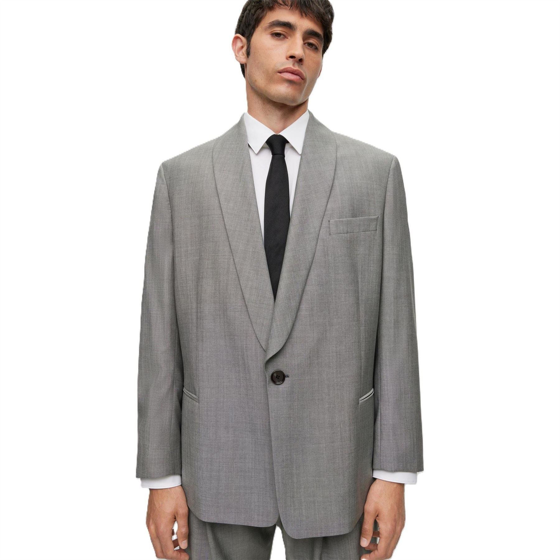 Boss Solid Patterned Softshell Single Button Shawl Collared Jacket