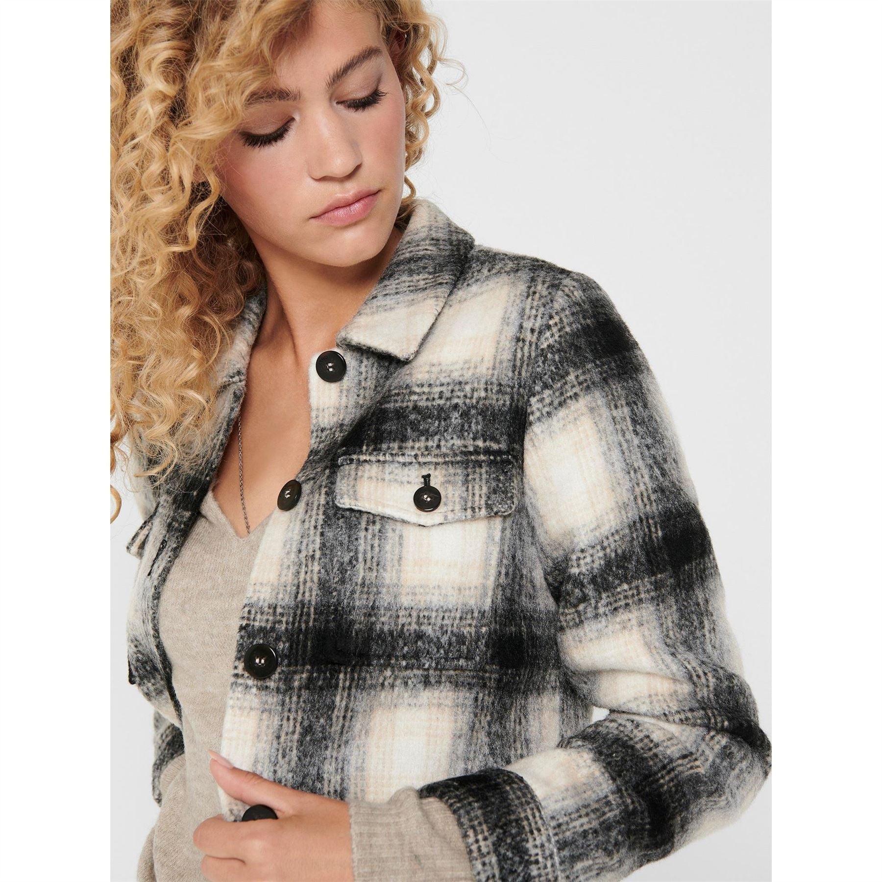 Only Lou Check Collared Shirt Jacket