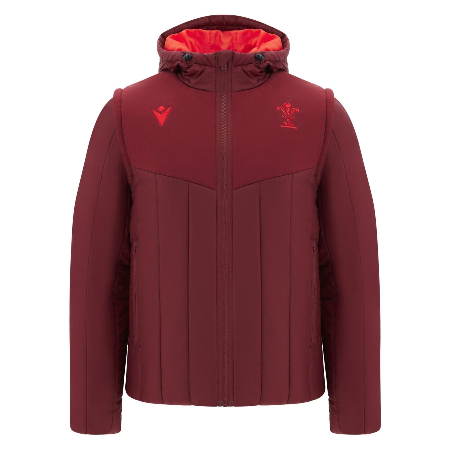 Macron Wales Rugby 2025 Full Zip Hooded Long Sleeve Bomber Jacket