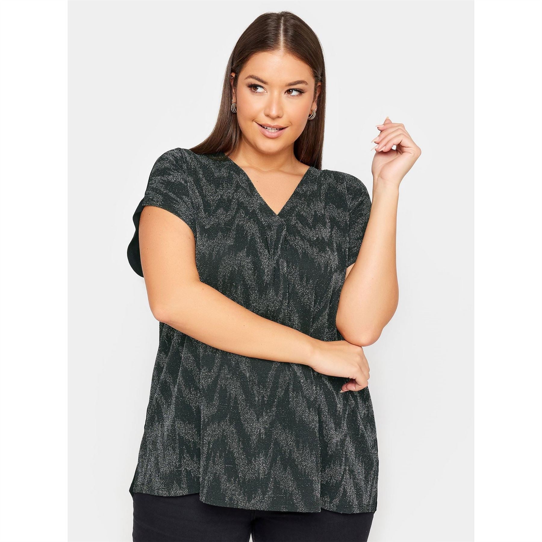 YOURS Curve Half Notch Neck Lurex Regular Fit T-Shirt