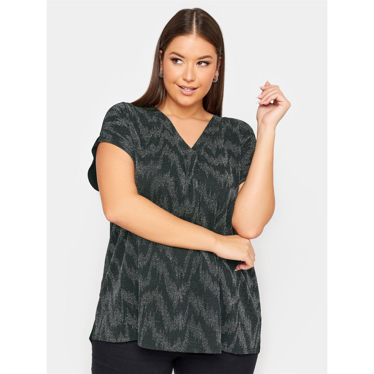 YOURS Curve Half Notch Neck Lurex Regular Fit T-Shirt