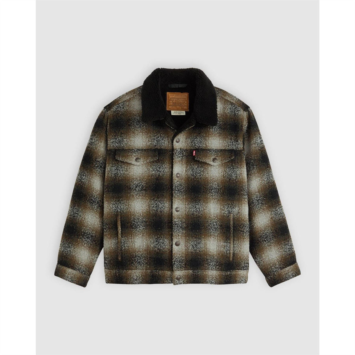 Levis Relaxed Fit Solid Patterned Sherpa Denim Jacket with Chest Pocket
