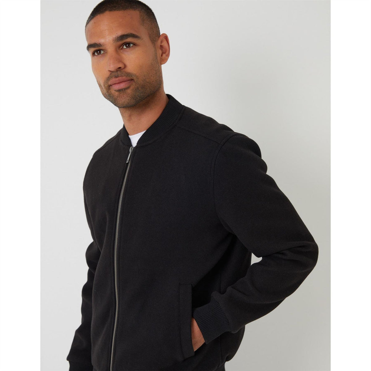 Threadbare Hama Solid Patterned Bomber Jacket with Ribbed Cuff