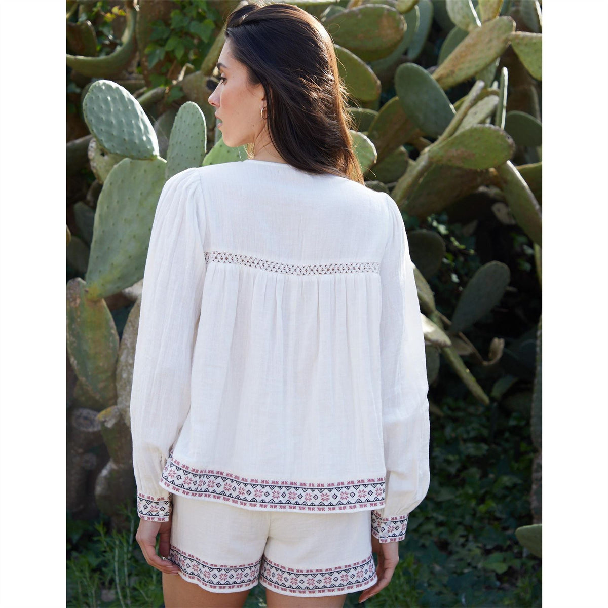 Threadbare Reema Tie Neck Long Sleeve Peasant Blouse
