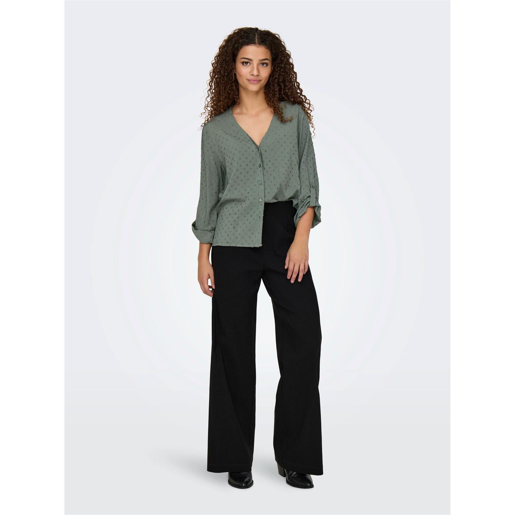Only V-Neck Long Sleeve Button Tab Shirt