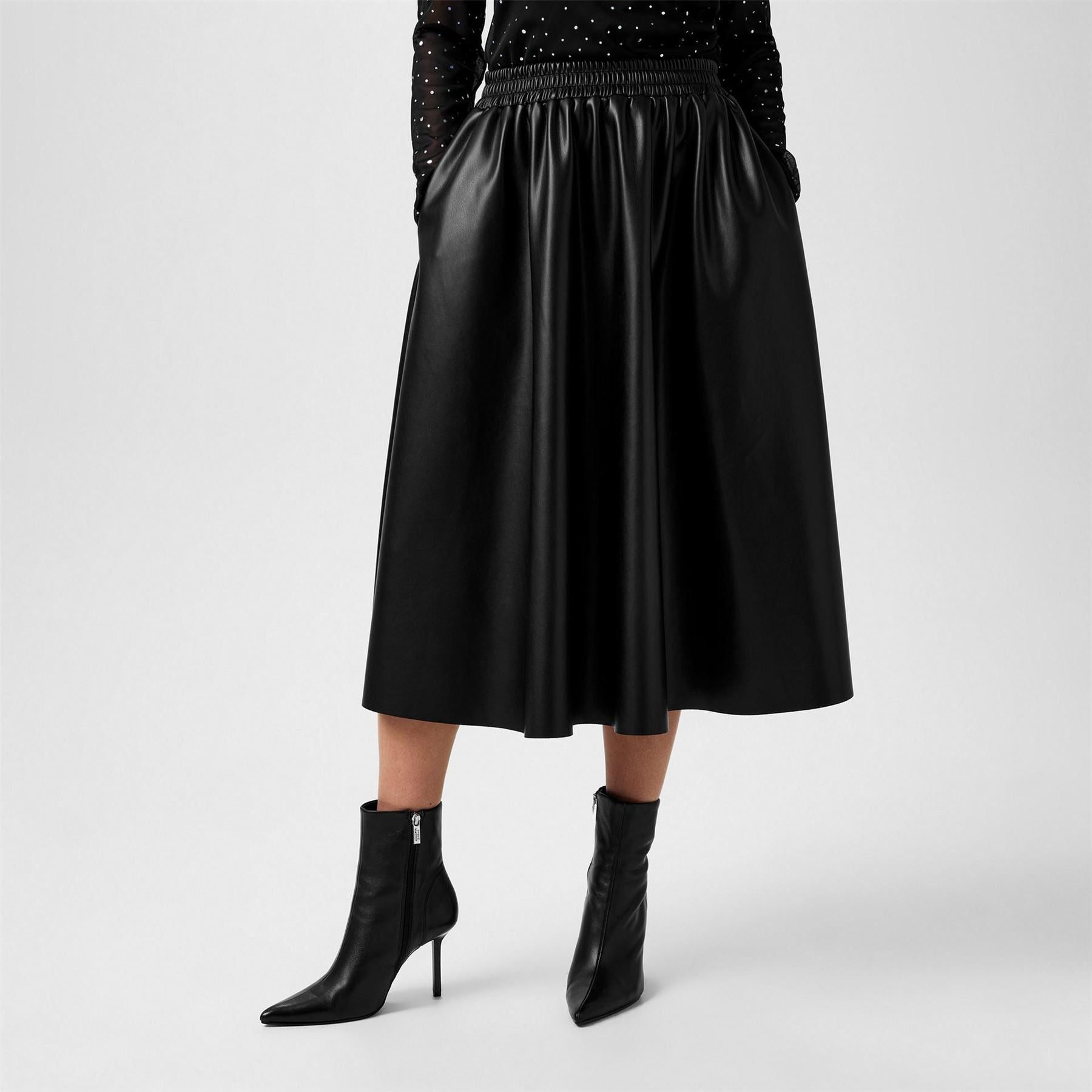 Biba Pu Full Midi Skirt with Elastic Waistband