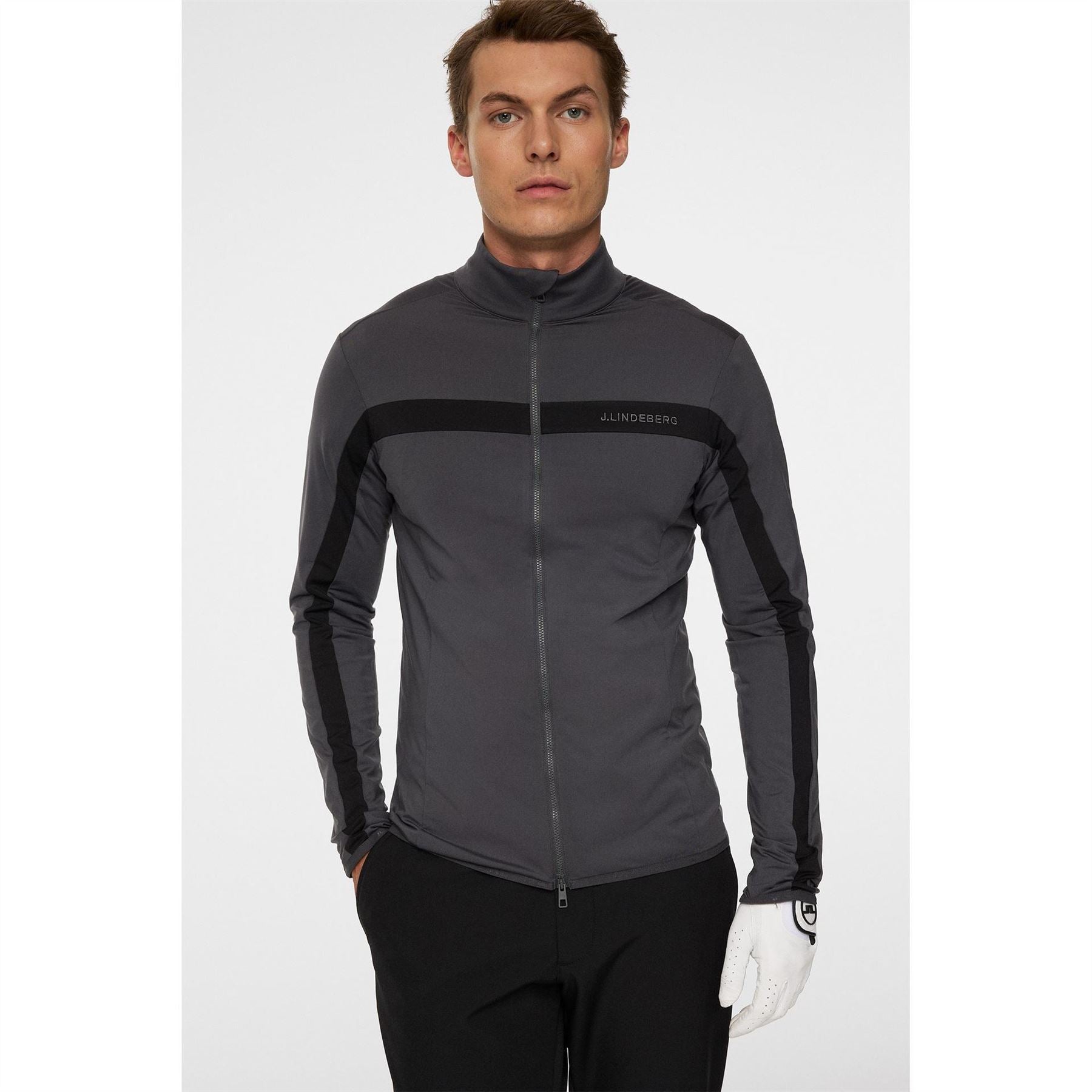 J Lindeberg Golf Jarvis Stripe Patterned Full Zipper Zipped Pocket Fitted Cuff Jacket
