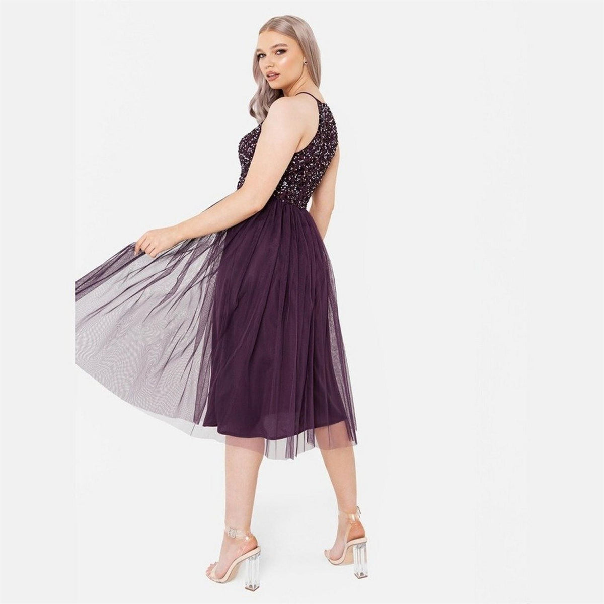 Maya Deluxe De Halter Neck Sleeveless Midi Babydoll Dress