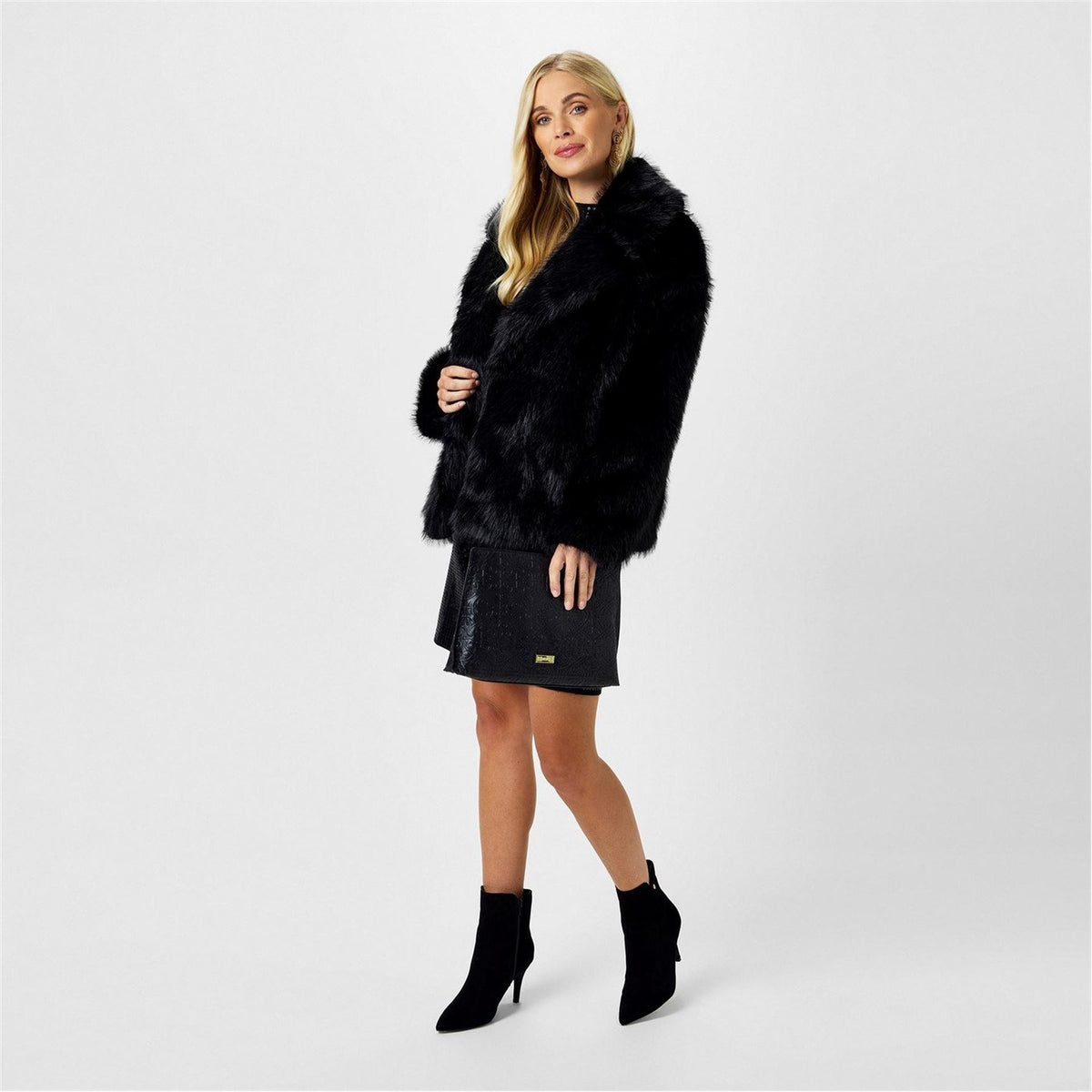 Biba  Short Faux Fur Long Sleeve Coat