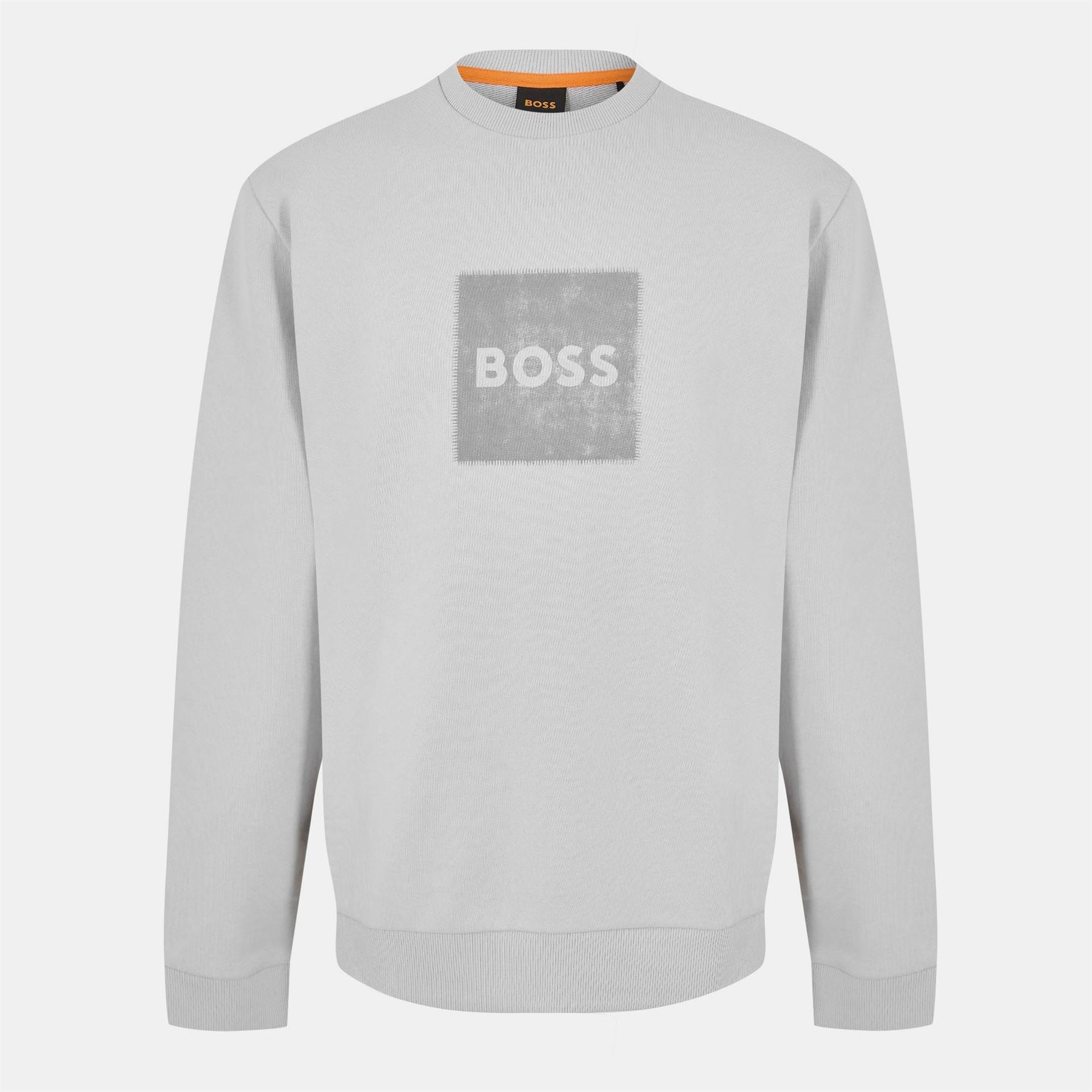 Boss Box Print Crew Neck Ribbed Collar Long Sleeve Sweatshirt