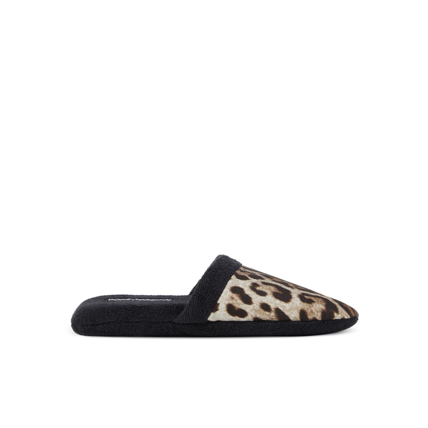 Dolce and Gabbana Casa Leopard Slippers   Black