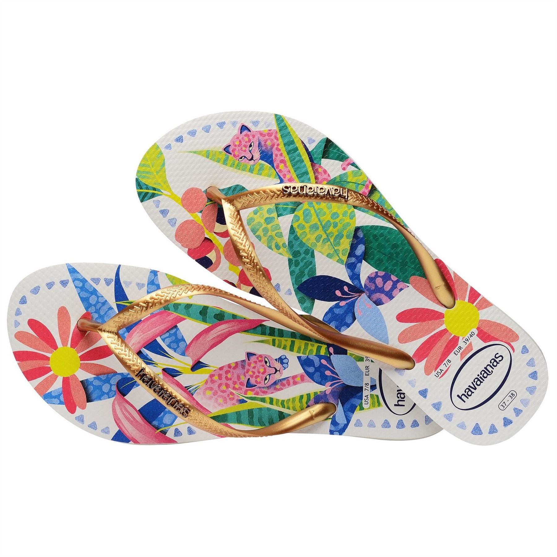 Havaianas Womens Hav. Slim Tropical White Blue 37 38 Flip Flops