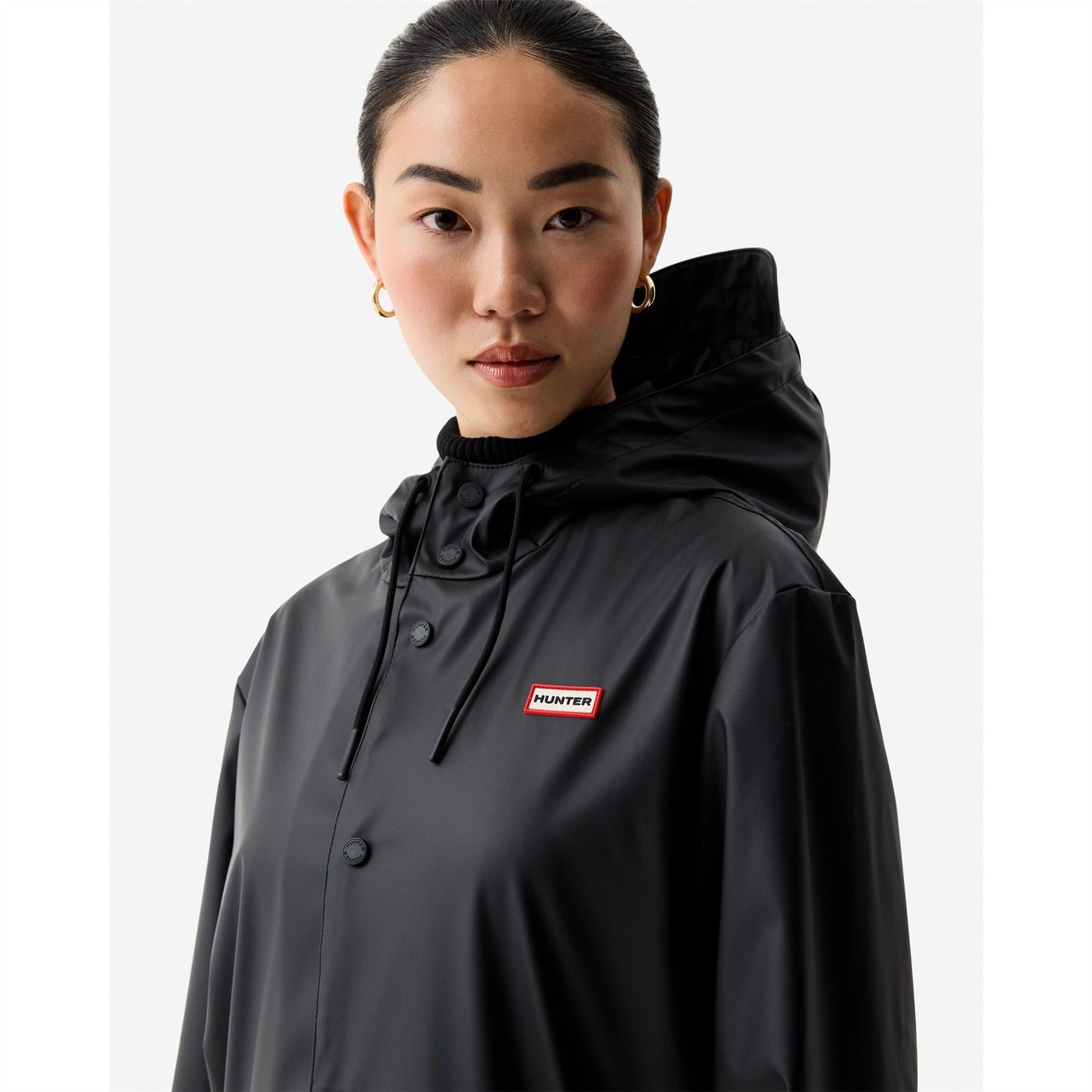 Hunter Jo Hooded Snap Button Solid Patterned Rain Jacket