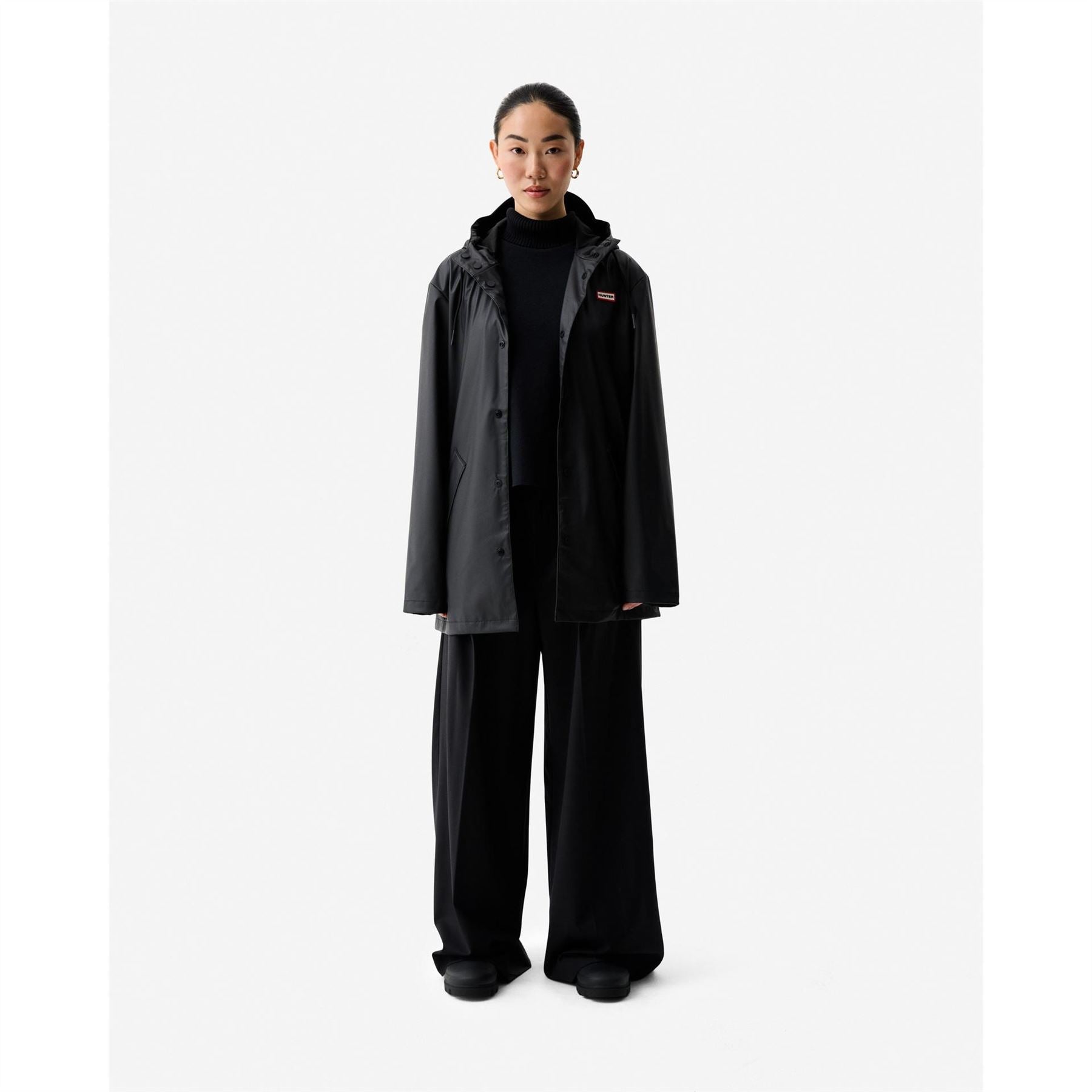 Hunter Jo Hooded Snap Button Solid Patterned Rain Jacket